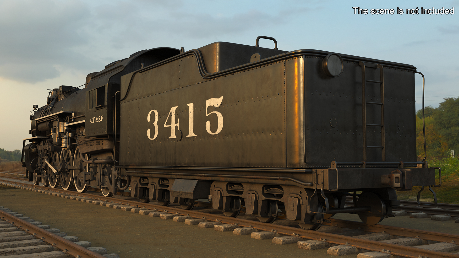 3D model Vintage Steam Locomotive ATSF 3415 Rigged for Maya