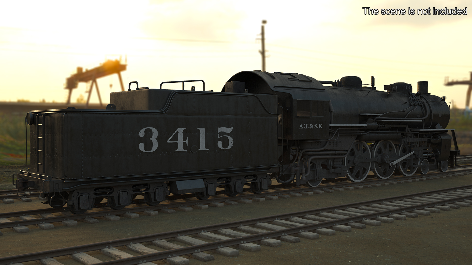 3D model Vintage Steam Locomotive ATSF 3415 Rigged for Maya