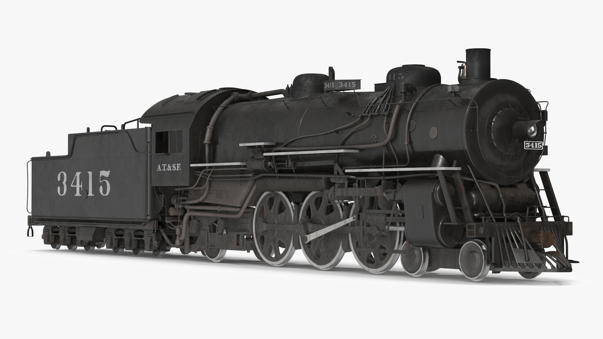 3D model Vintage Steam Locomotive ATSF 3415 Rigged for Maya