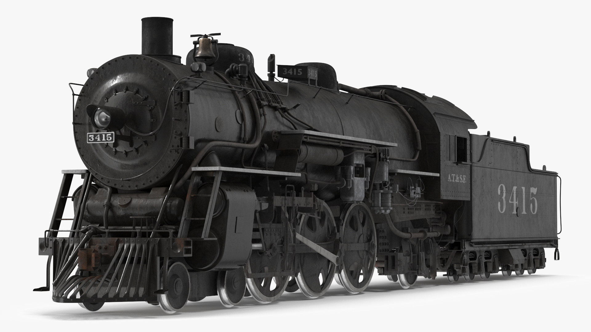 3D model Vintage Steam Locomotive ATSF 3415 Rigged for Maya