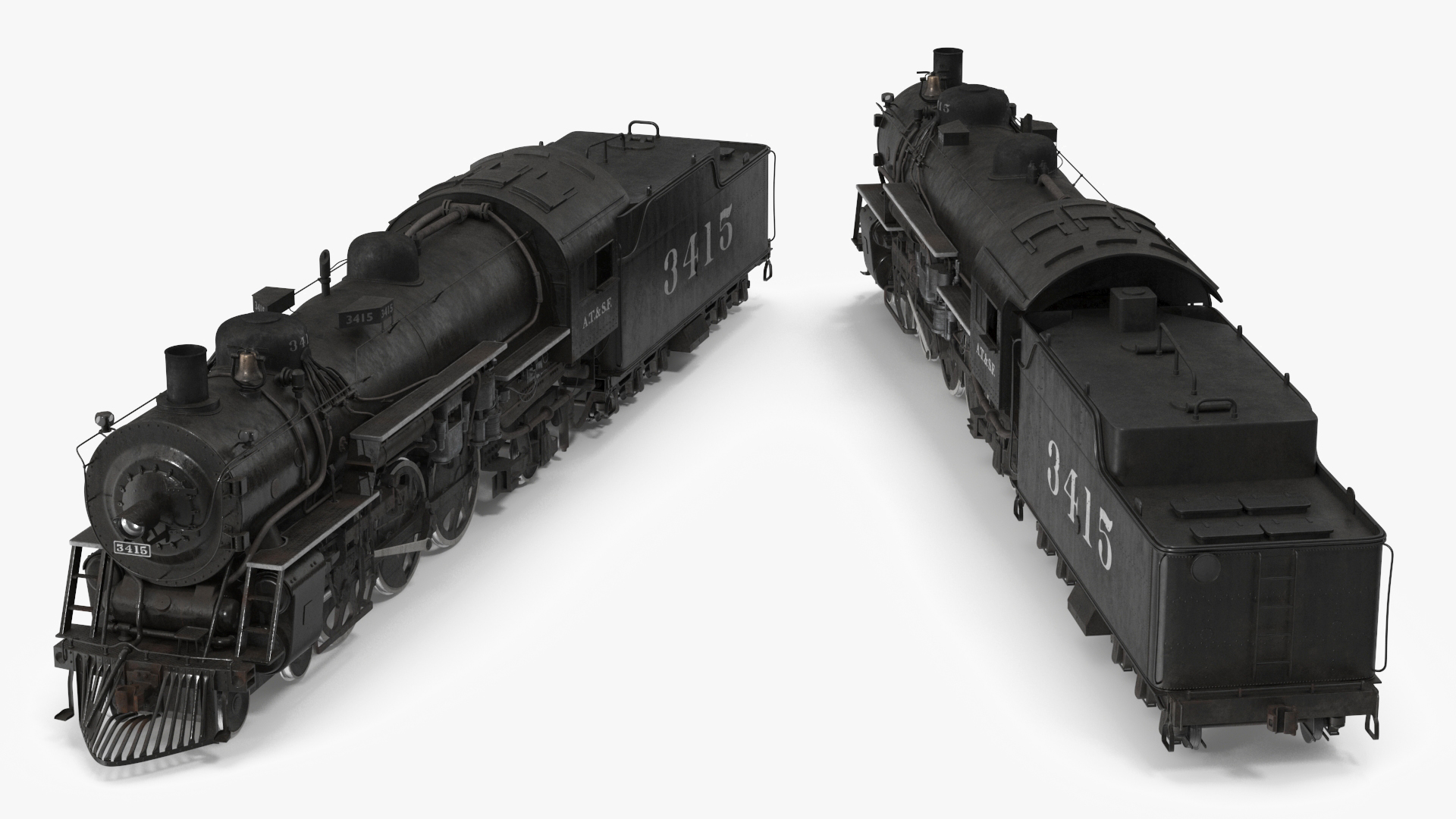 3D model Vintage Steam Locomotive ATSF 3415 Rigged for Maya