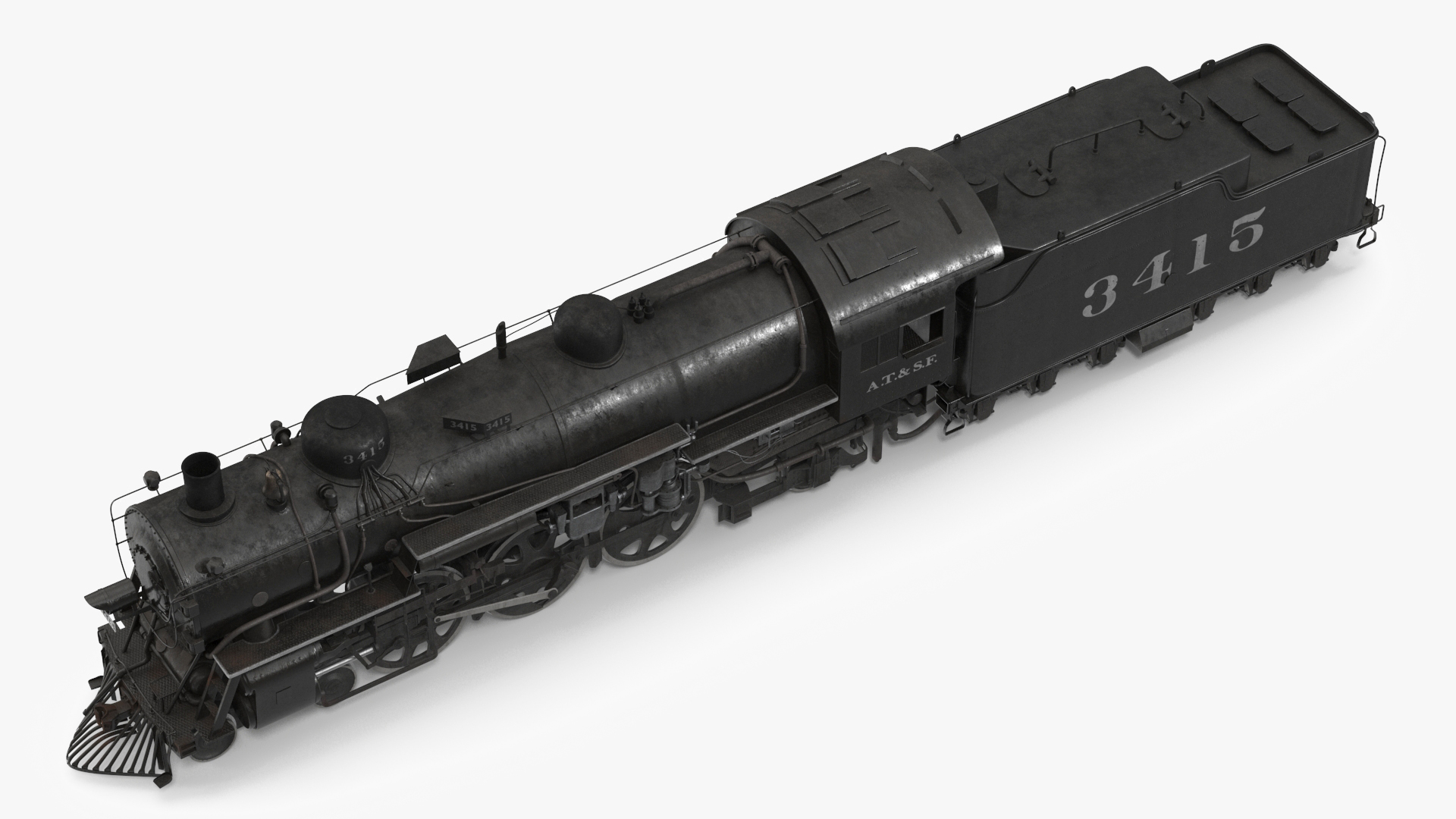3D model Vintage Steam Locomotive ATSF 3415 Rigged for Maya