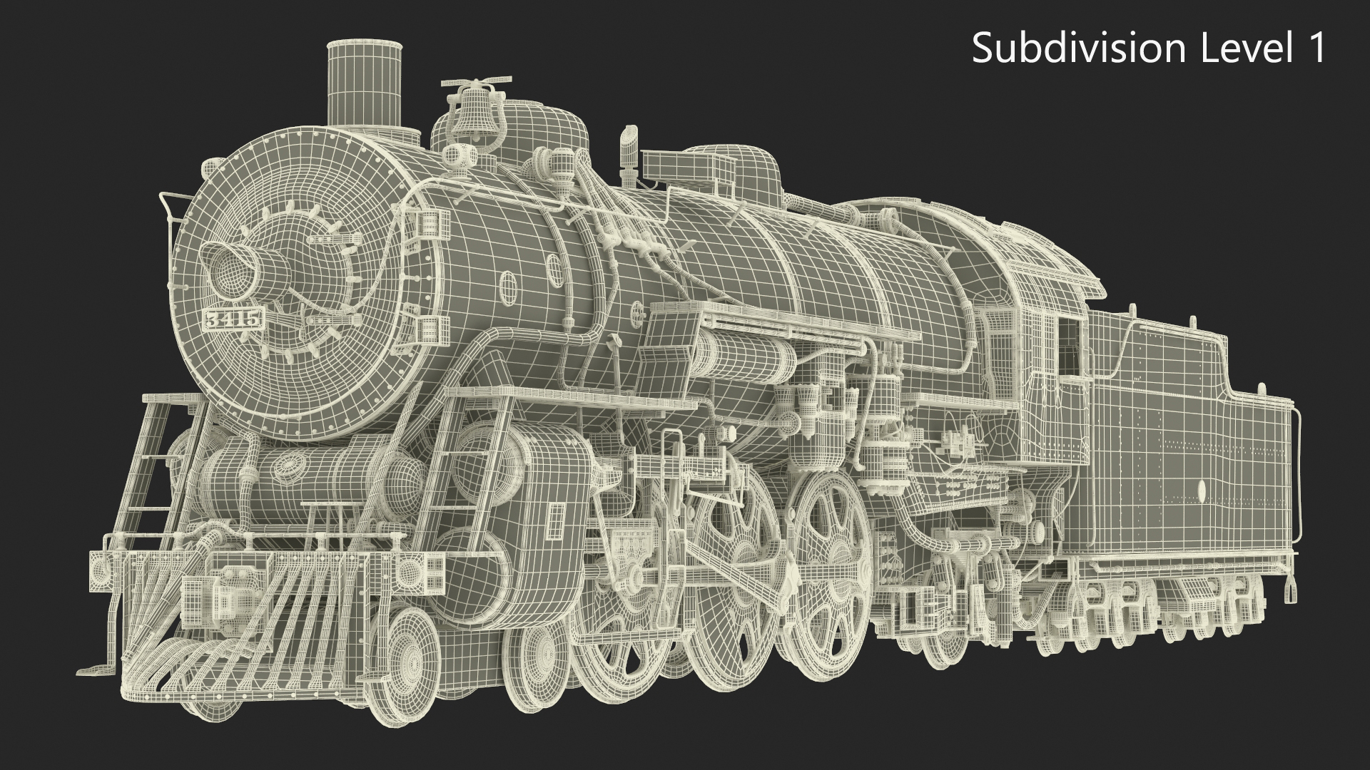 3D model Vintage Steam Locomotive ATSF 3415 Rigged for Maya