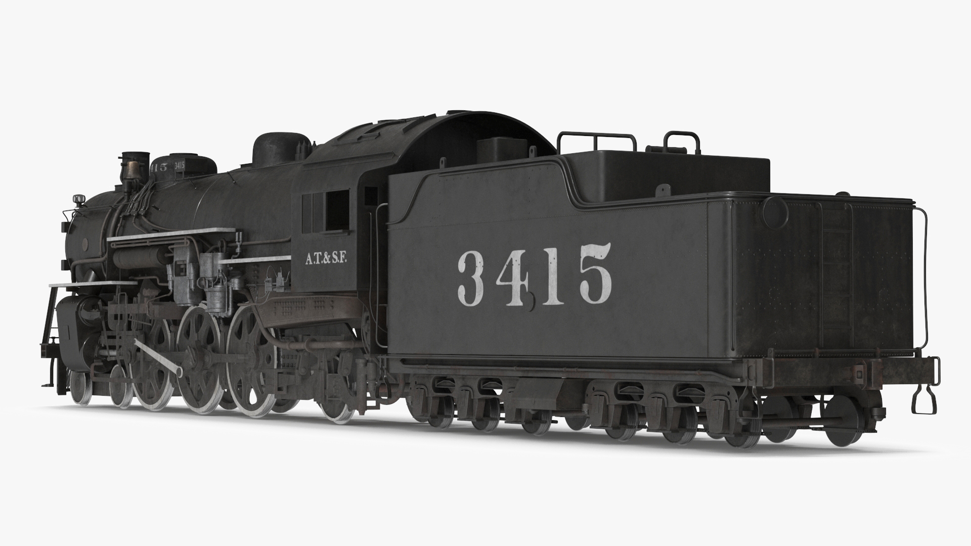 3D model Vintage Steam Locomotive ATSF 3415 Rigged for Maya