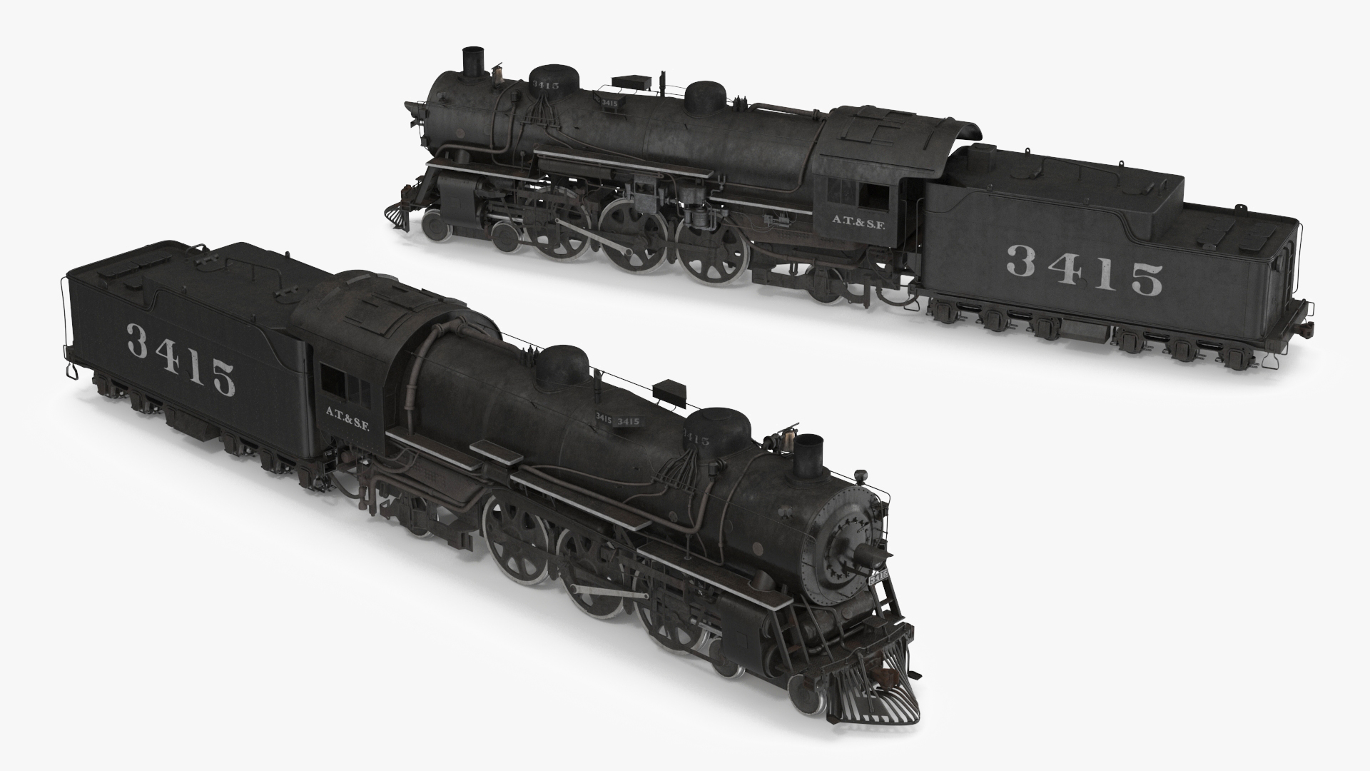3D model Vintage Steam Locomotive ATSF 3415 Rigged for Maya