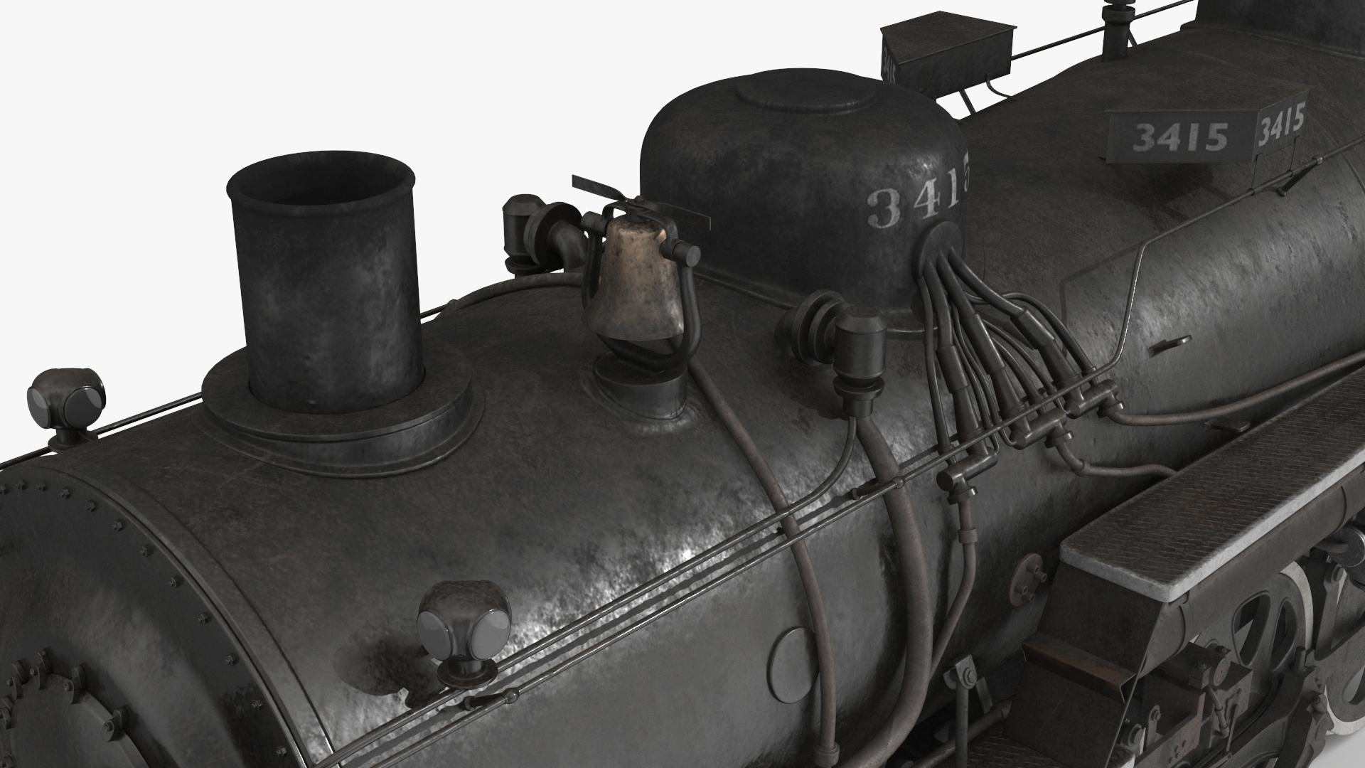 3D model Vintage Steam Locomotive ATSF 3415 Rigged for Maya