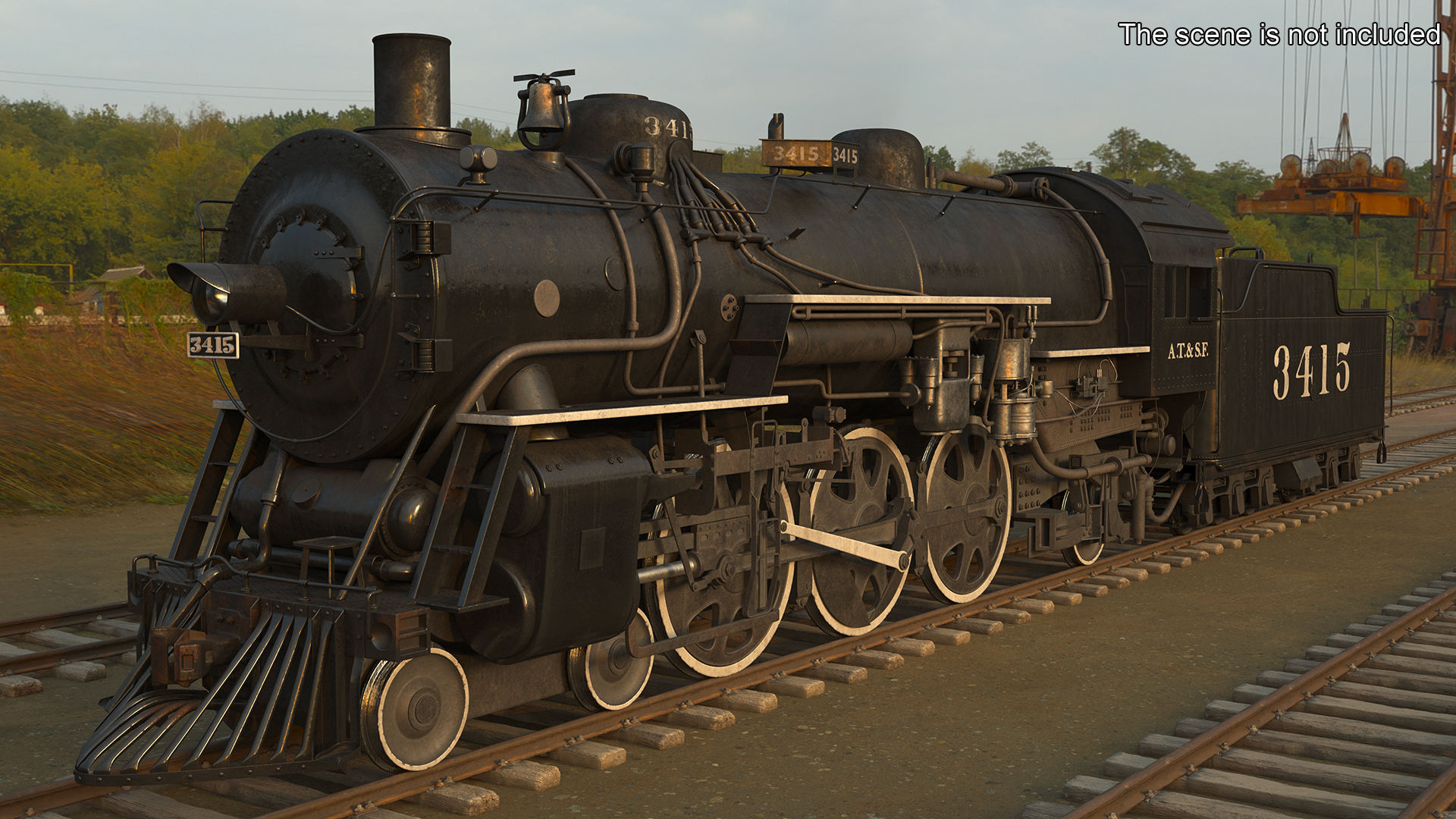 3D model Vintage Steam Locomotive ATSF 3415 Rigged for Maya