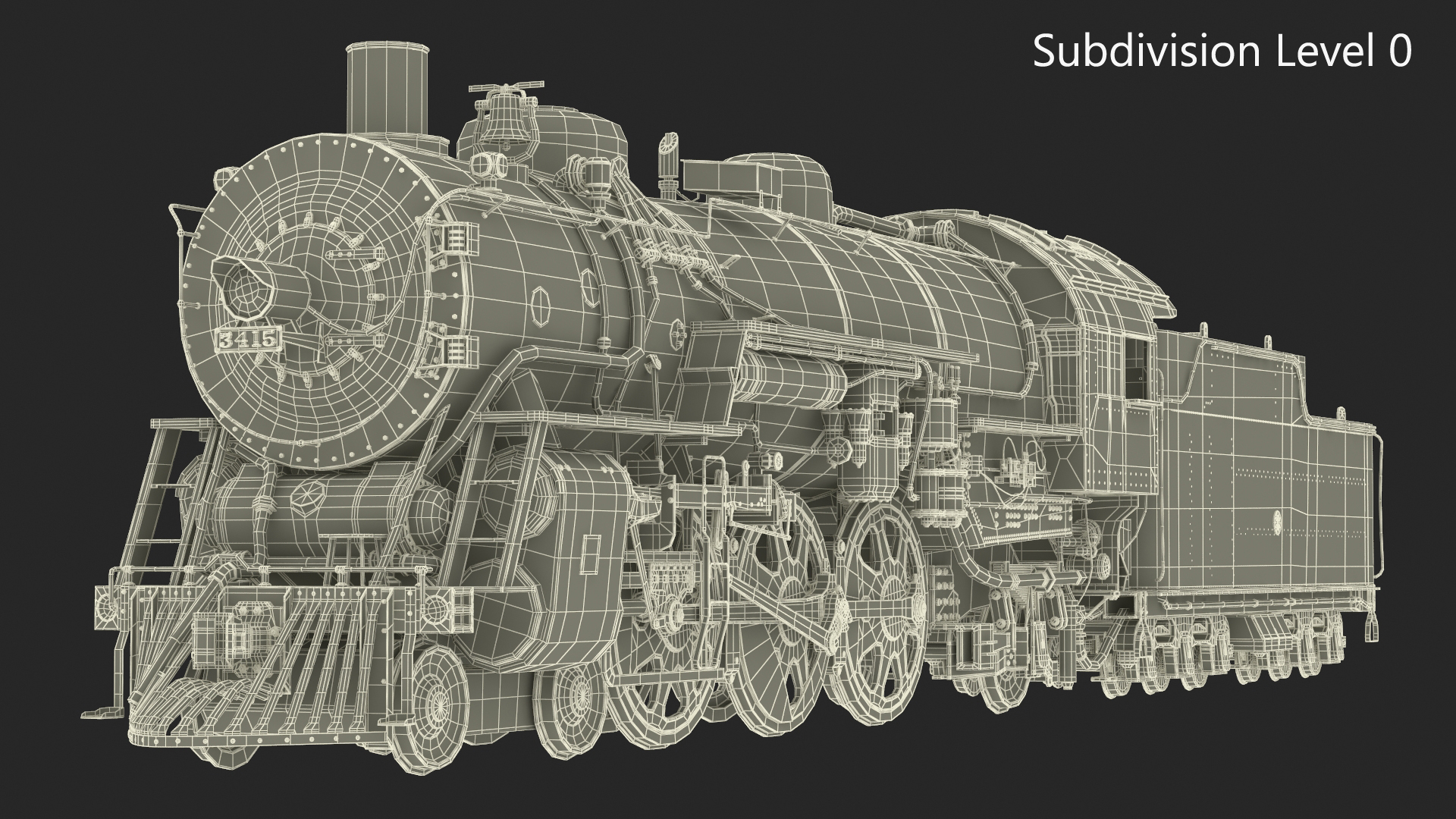 3D model Vintage Steam Locomotive ATSF 3415 Rigged for Maya