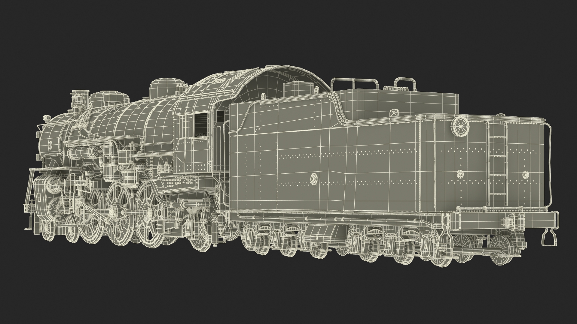 3D model Vintage Steam Locomotive ATSF 3415 Rigged for Maya