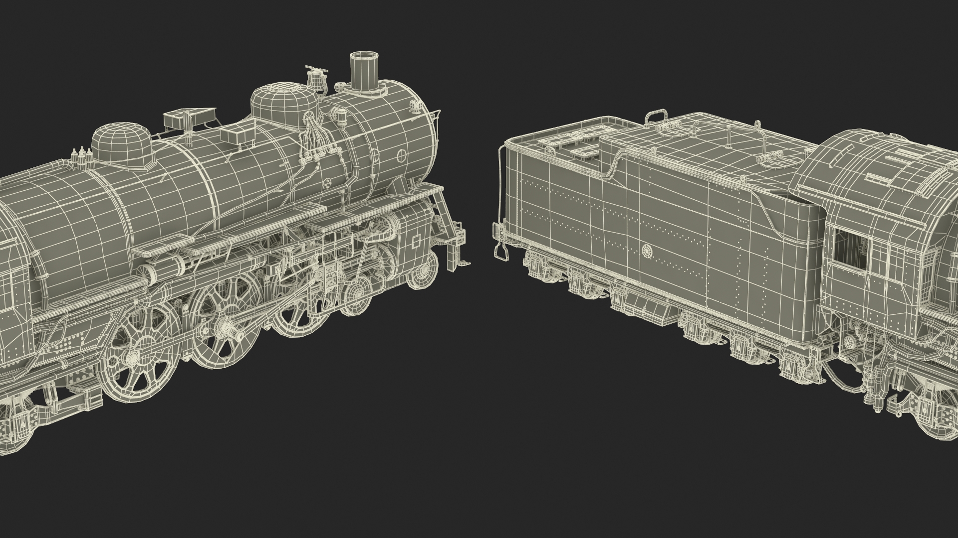 3D model Vintage Steam Locomotive ATSF 3415 Rigged for Maya
