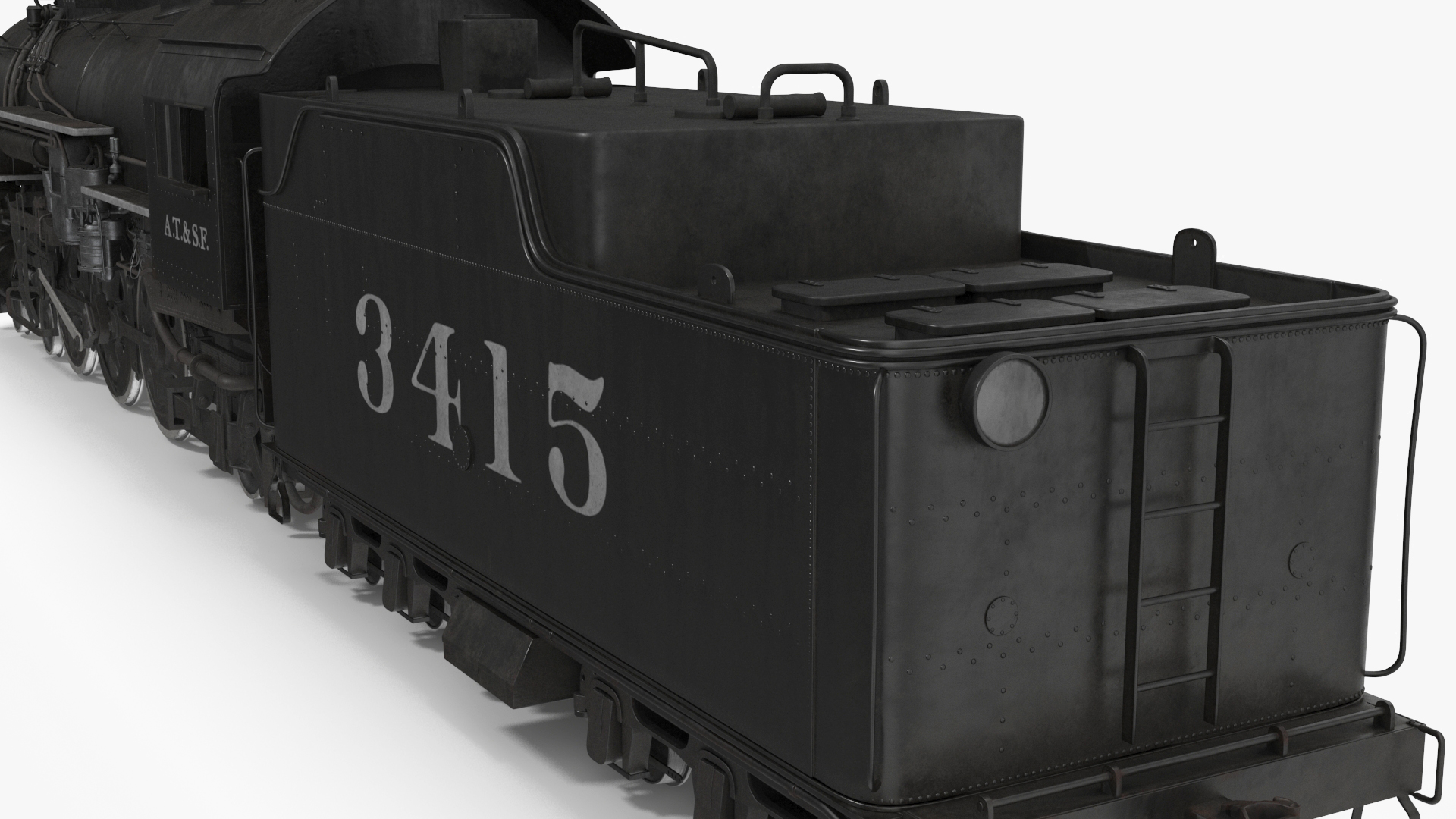 3D model Vintage Steam Locomotive ATSF 3415 Rigged for Maya