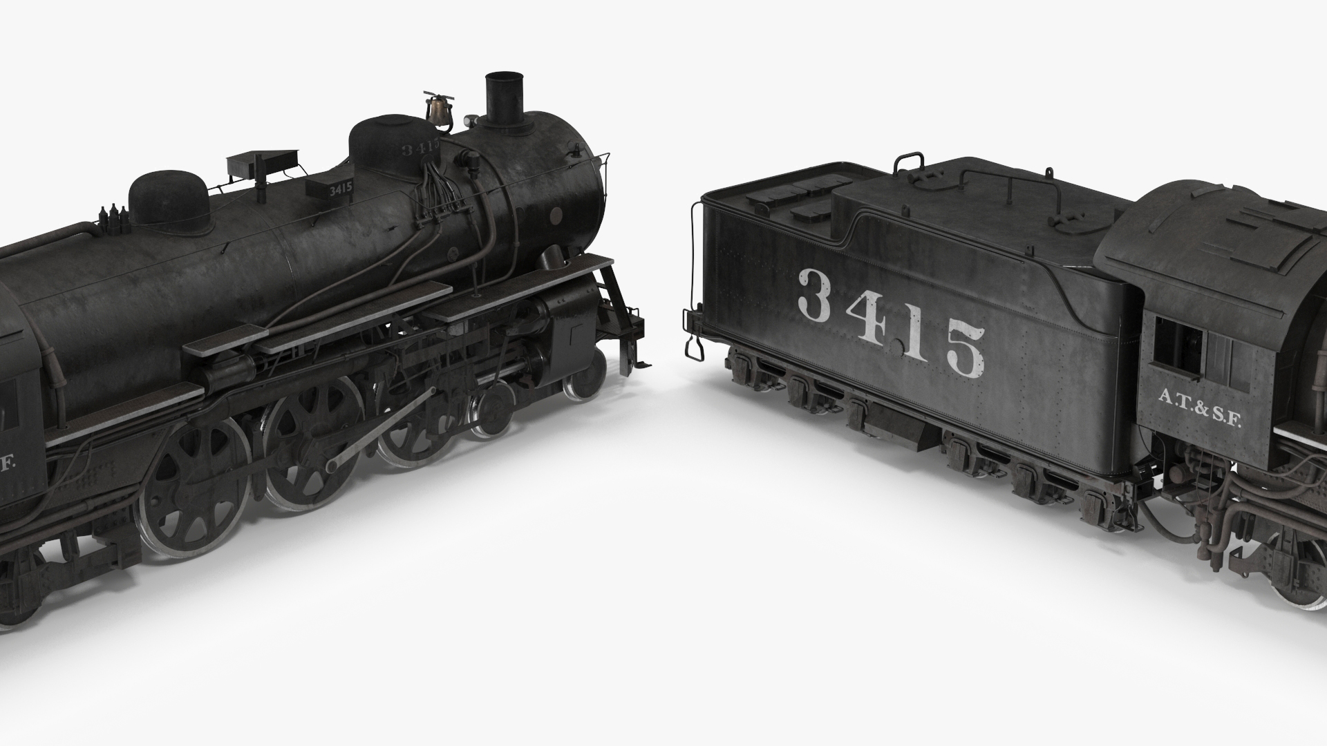 3D model Vintage Steam Locomotive ATSF 3415 Rigged for Maya