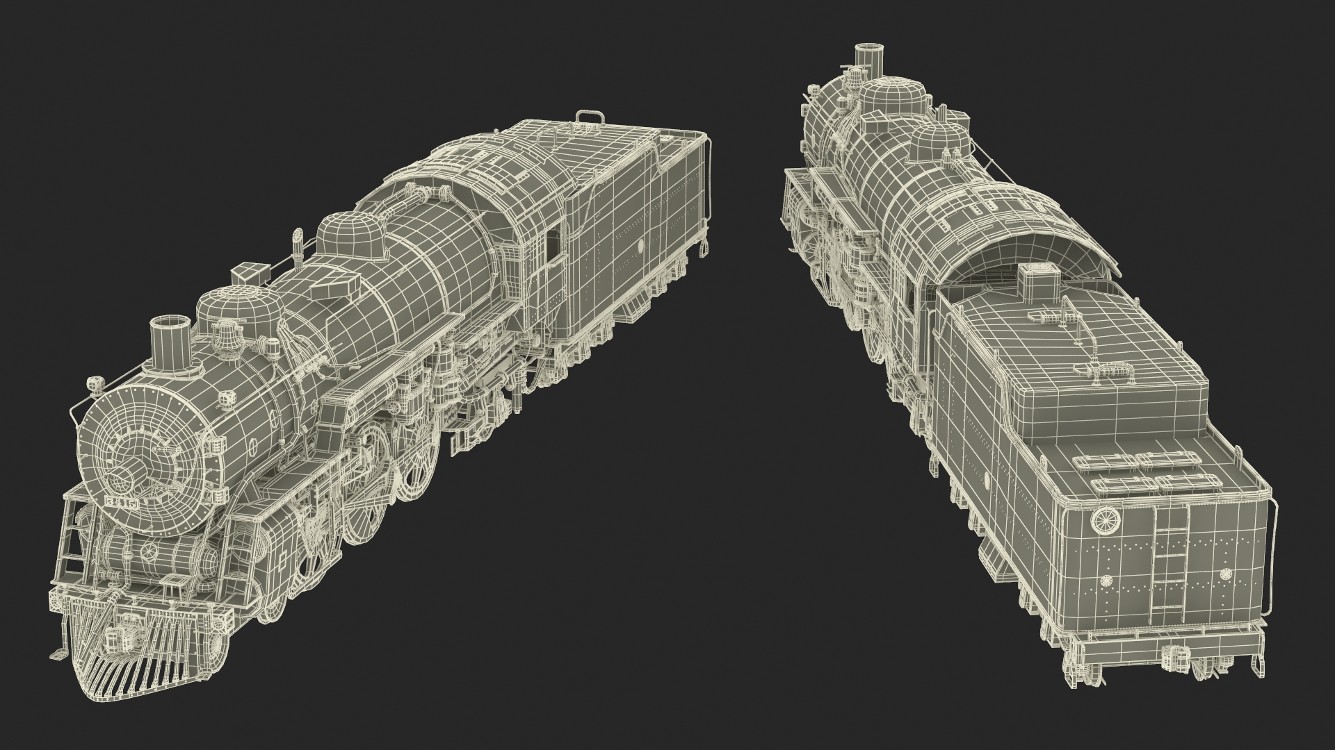 3D model Vintage Steam Locomotive ATSF 3415 Rigged for Maya