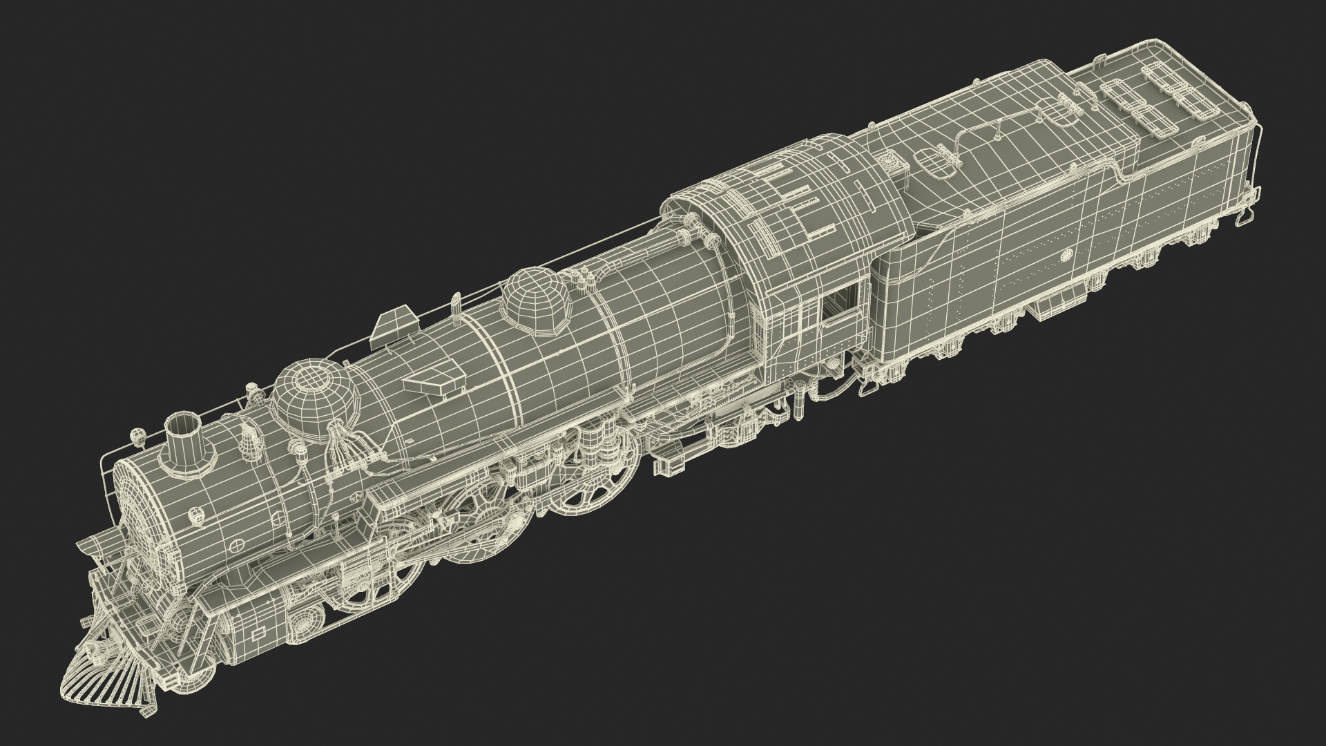 3D model Vintage Steam Locomotive ATSF 3415 Rigged for Maya