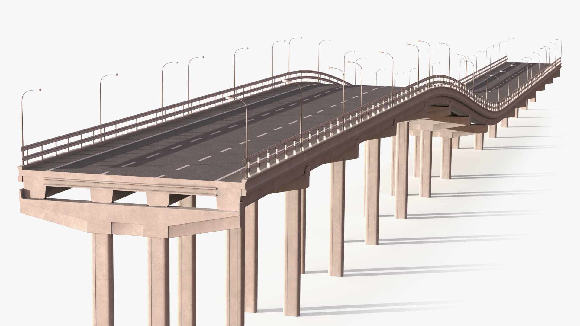 Connectable Highway Road Elements Overpass 2 to 3 Lane 3D model