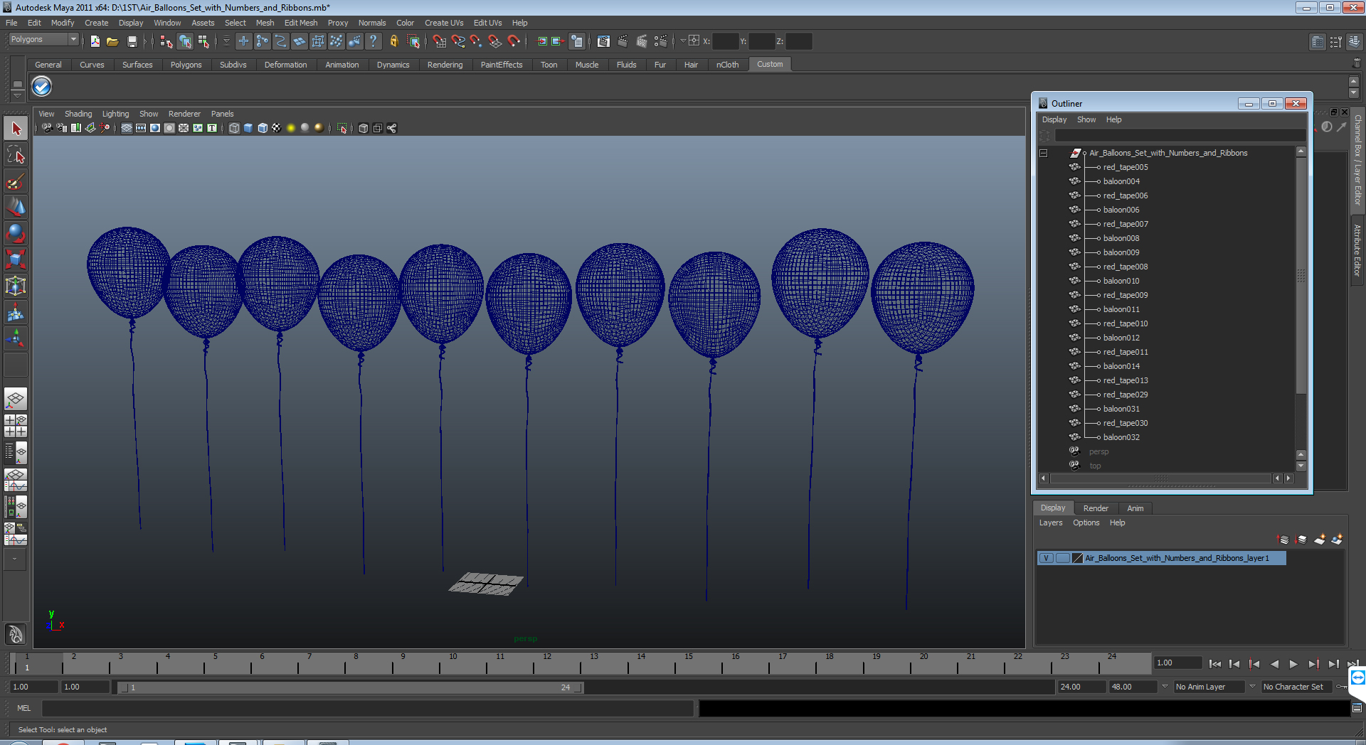 3D Air Balloons Set with Numbers and Ribbons