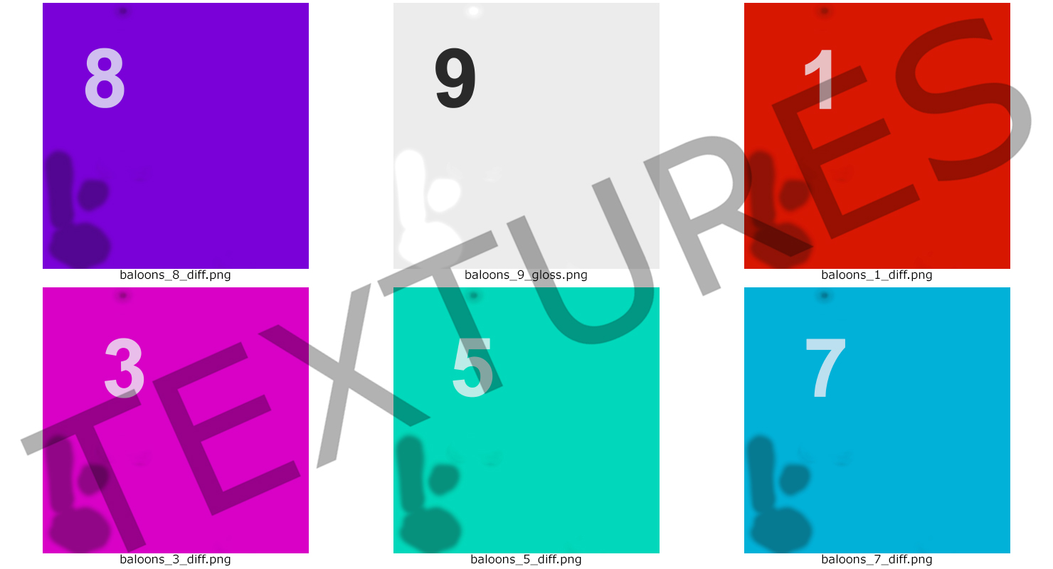3D Air Balloons Set with Numbers and Ribbons