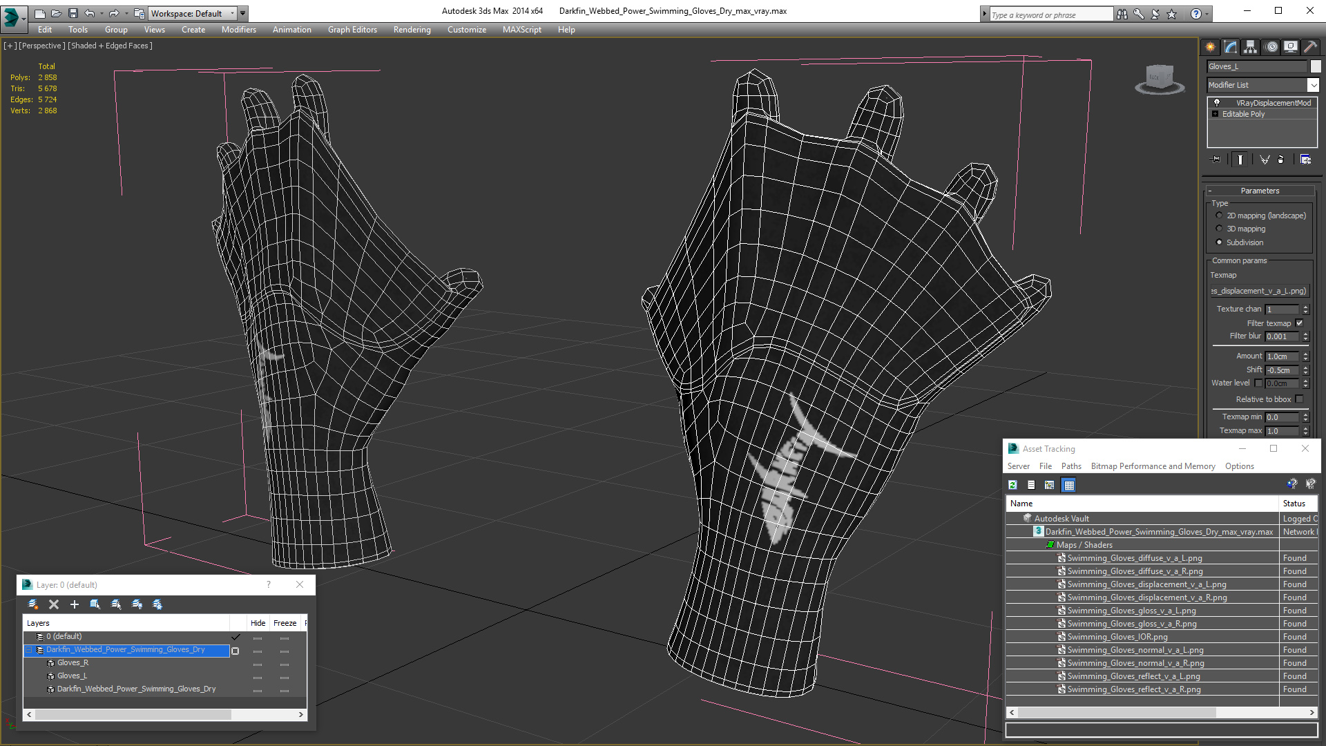 3D model Darkfin Webbed Power Swimming Gloves Dry