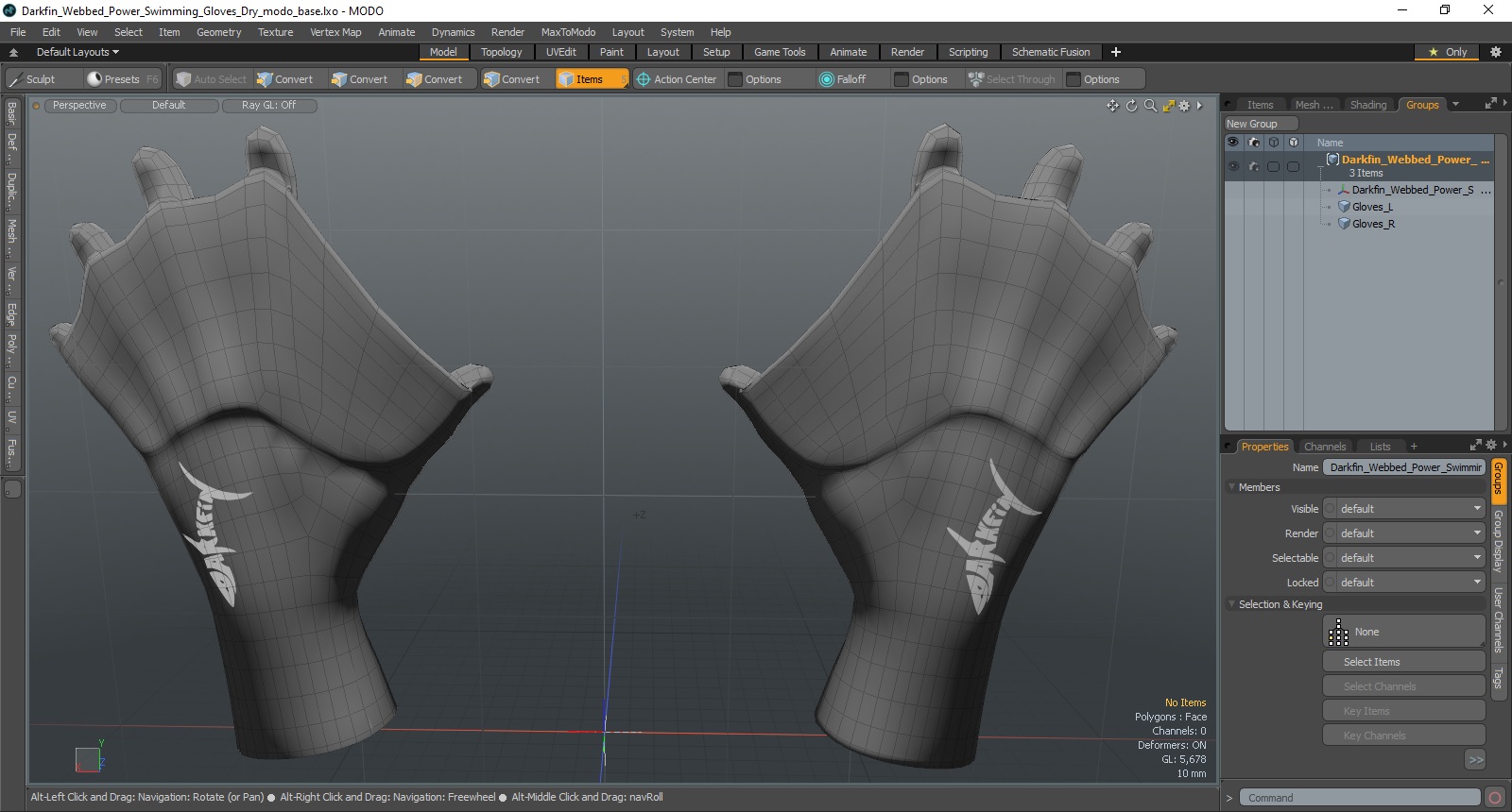 3D model Darkfin Webbed Power Swimming Gloves Dry