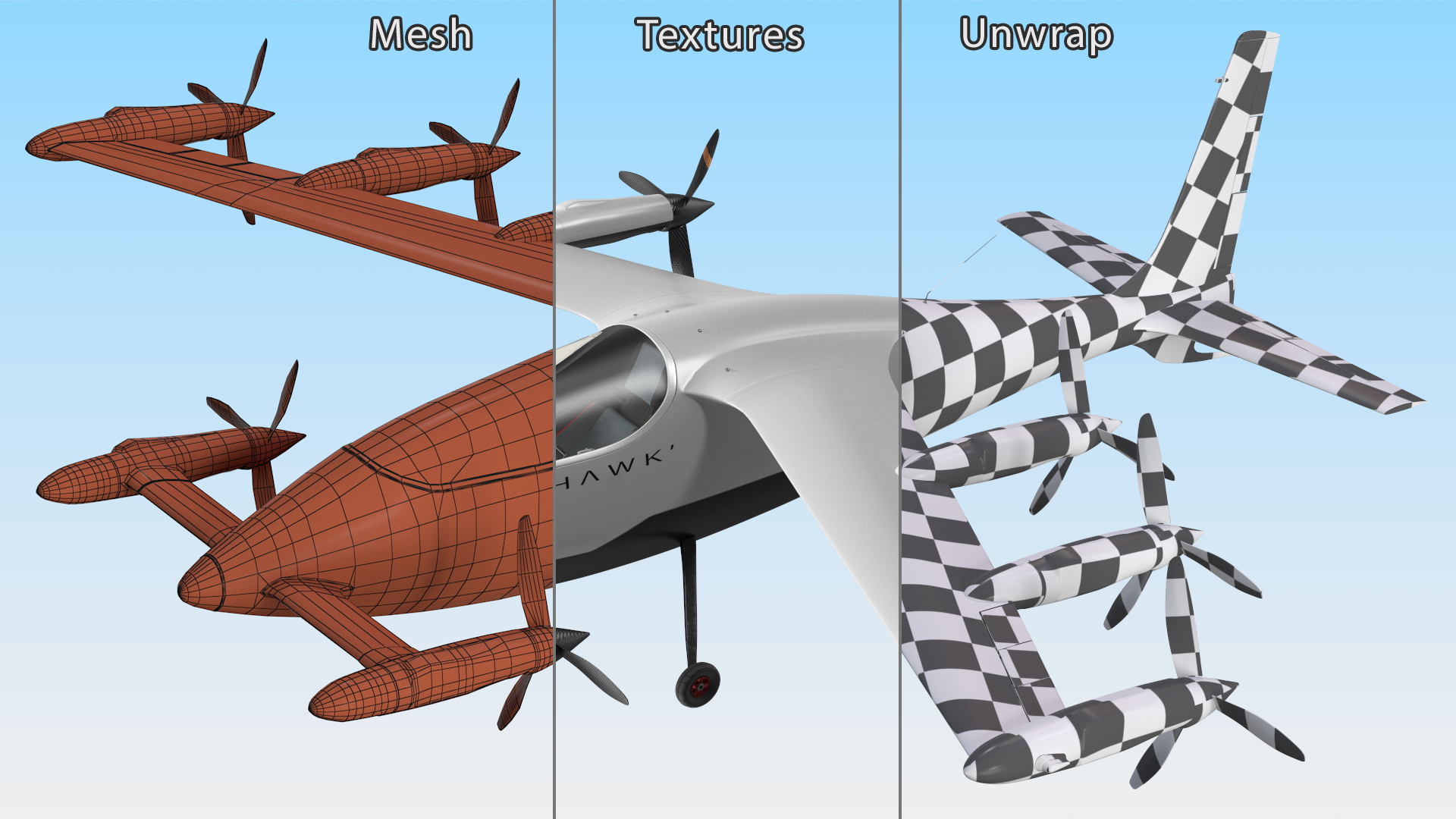Flying Taxi Kittyhawk White Rigged 3D model