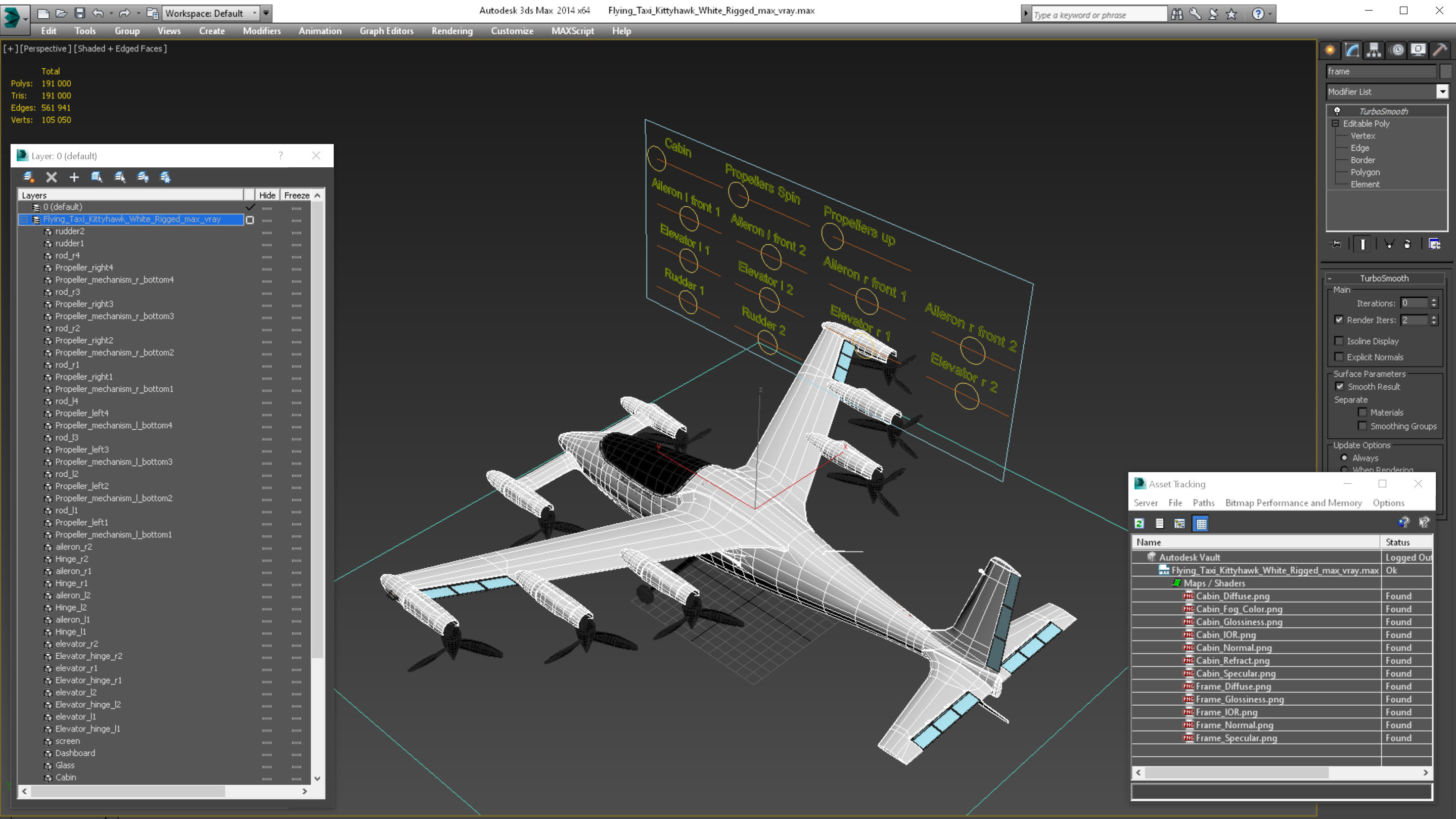 Flying Taxi Kittyhawk White Rigged 3D model