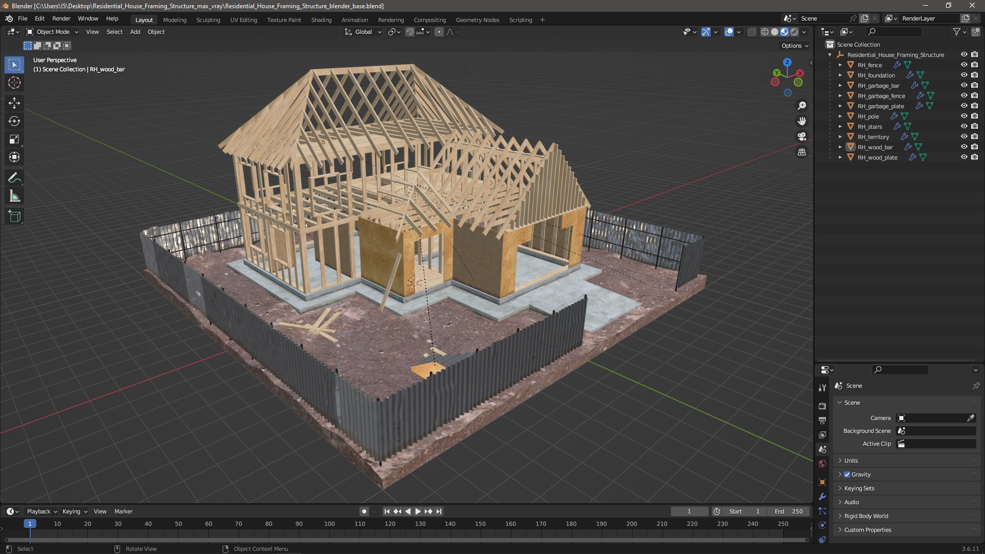 3D model Residential House Framing Structure