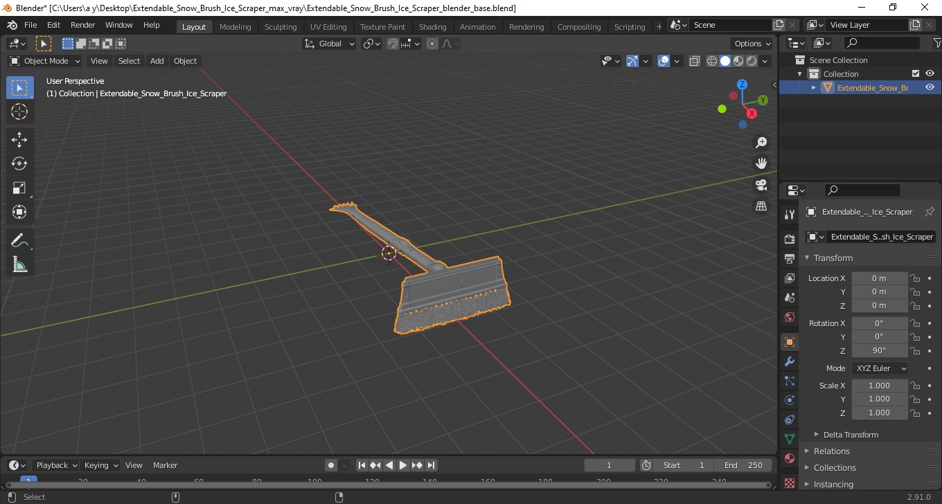 3D Extendable Snow Brush Ice Scraper model