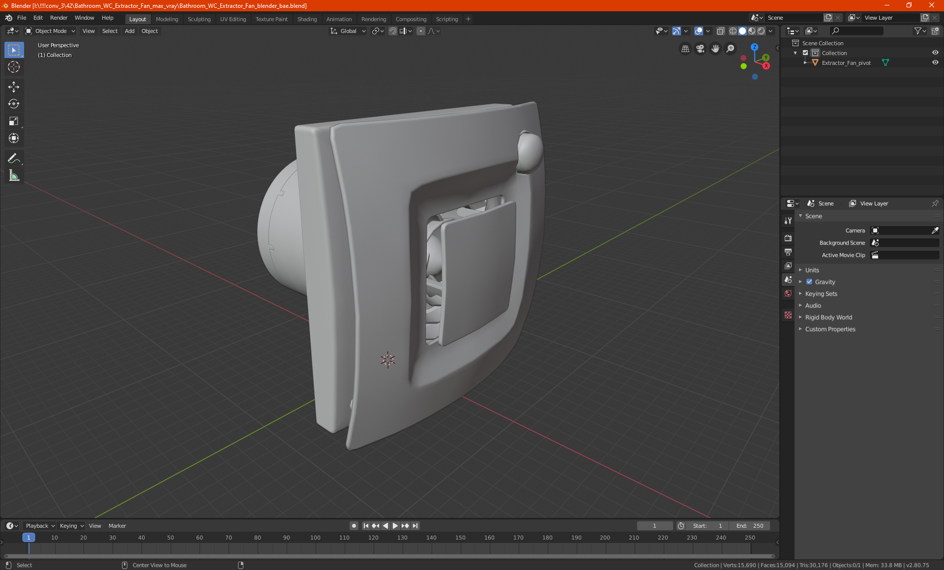 3D model Bathroom WC Extractor Fan