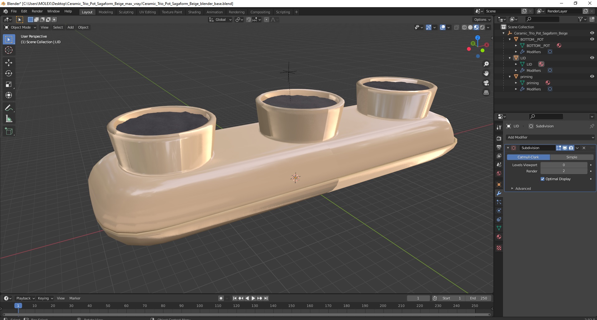 3D Ceramic Trio Pot Sagaform Beige