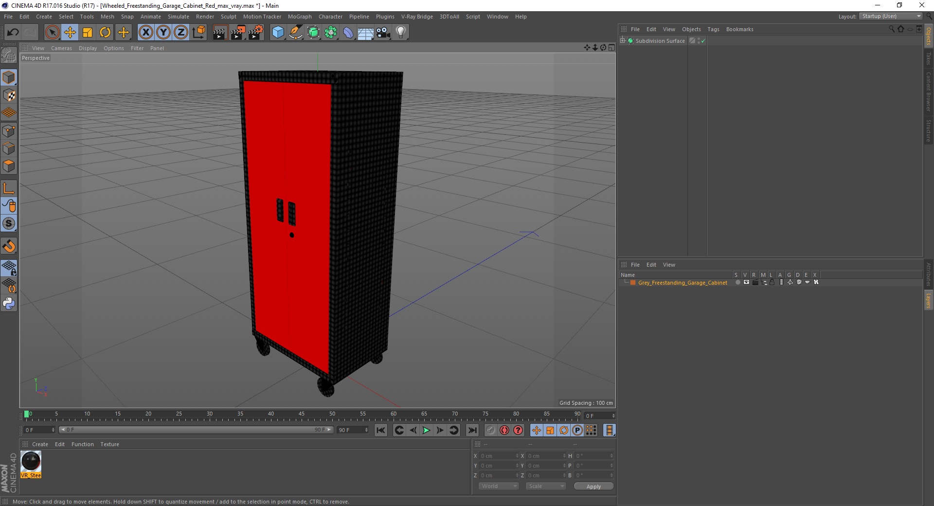 Wheeled Freestanding Garage Cabinet Red 3D model