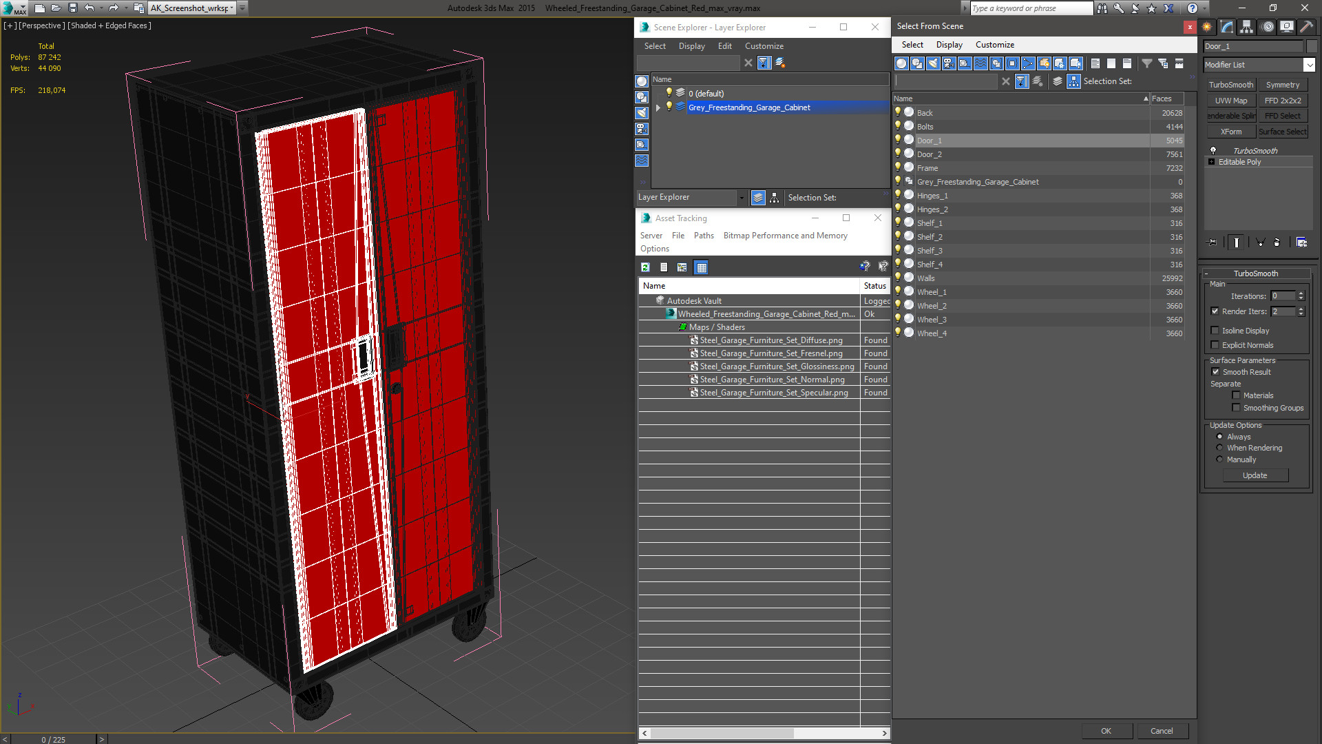 Wheeled Freestanding Garage Cabinet Red 3D model