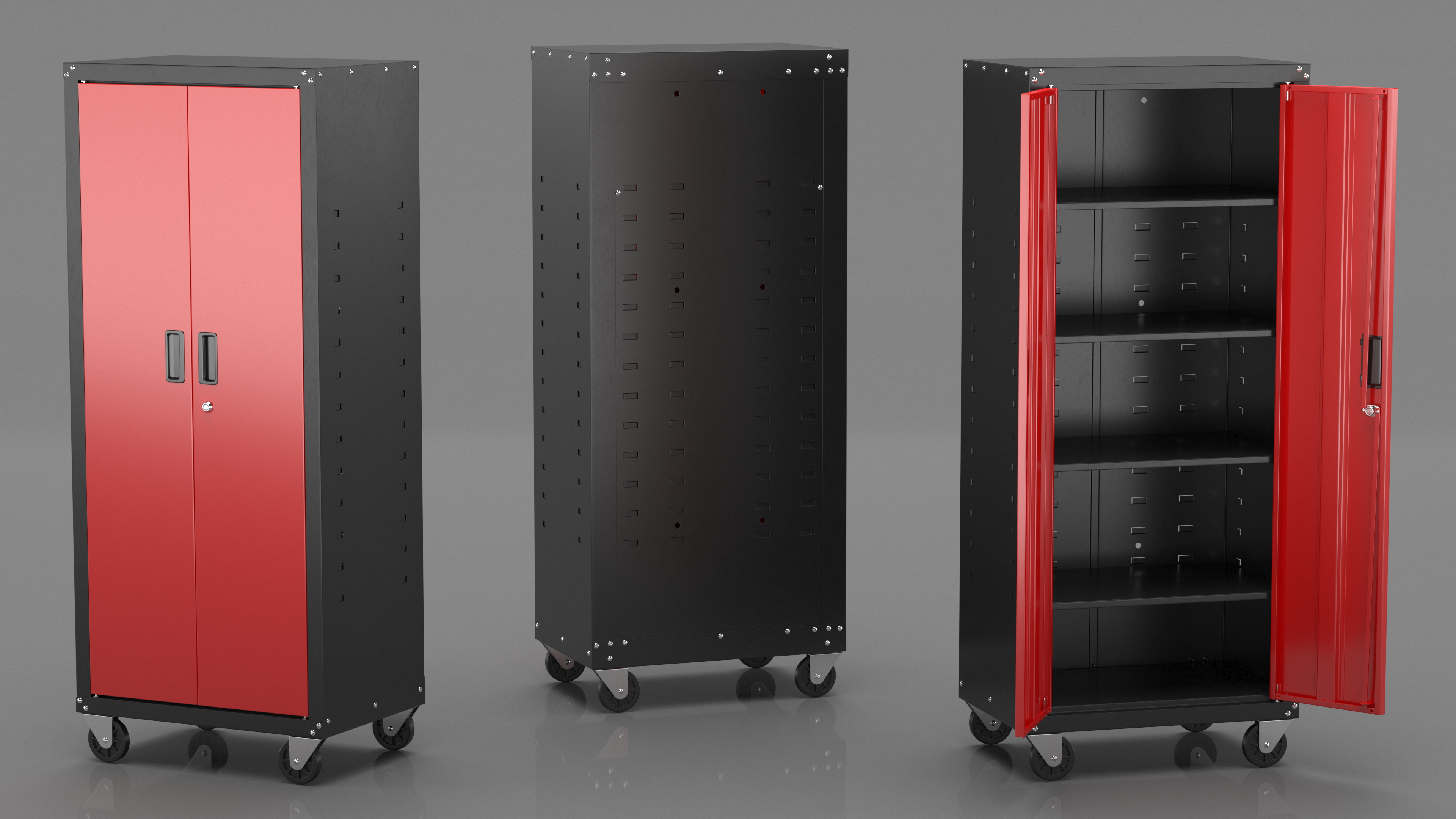 Wheeled Freestanding Garage Cabinet Red 3D model