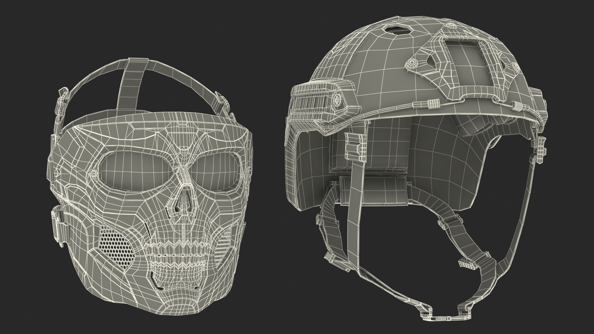 3D Black Airsoft Tactical Helmet and Mask model