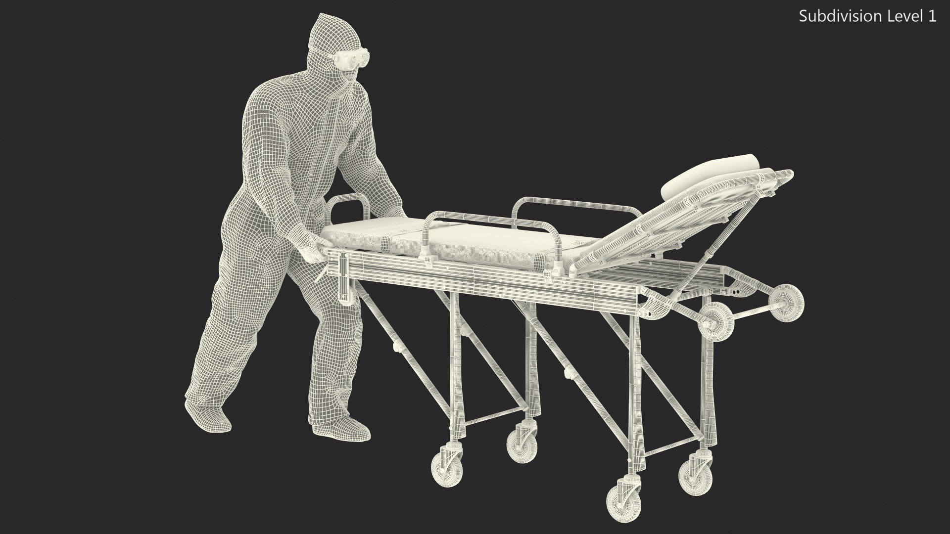 3D Protective Suit with Stainless Steel Ambulance Hospital Bed Gurney