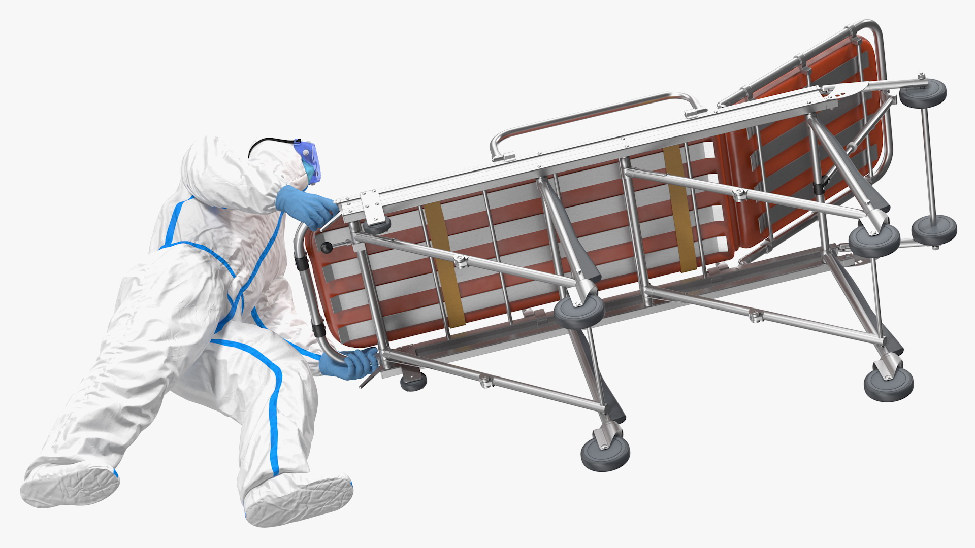 3D Protective Suit with Stainless Steel Ambulance Hospital Bed Gurney