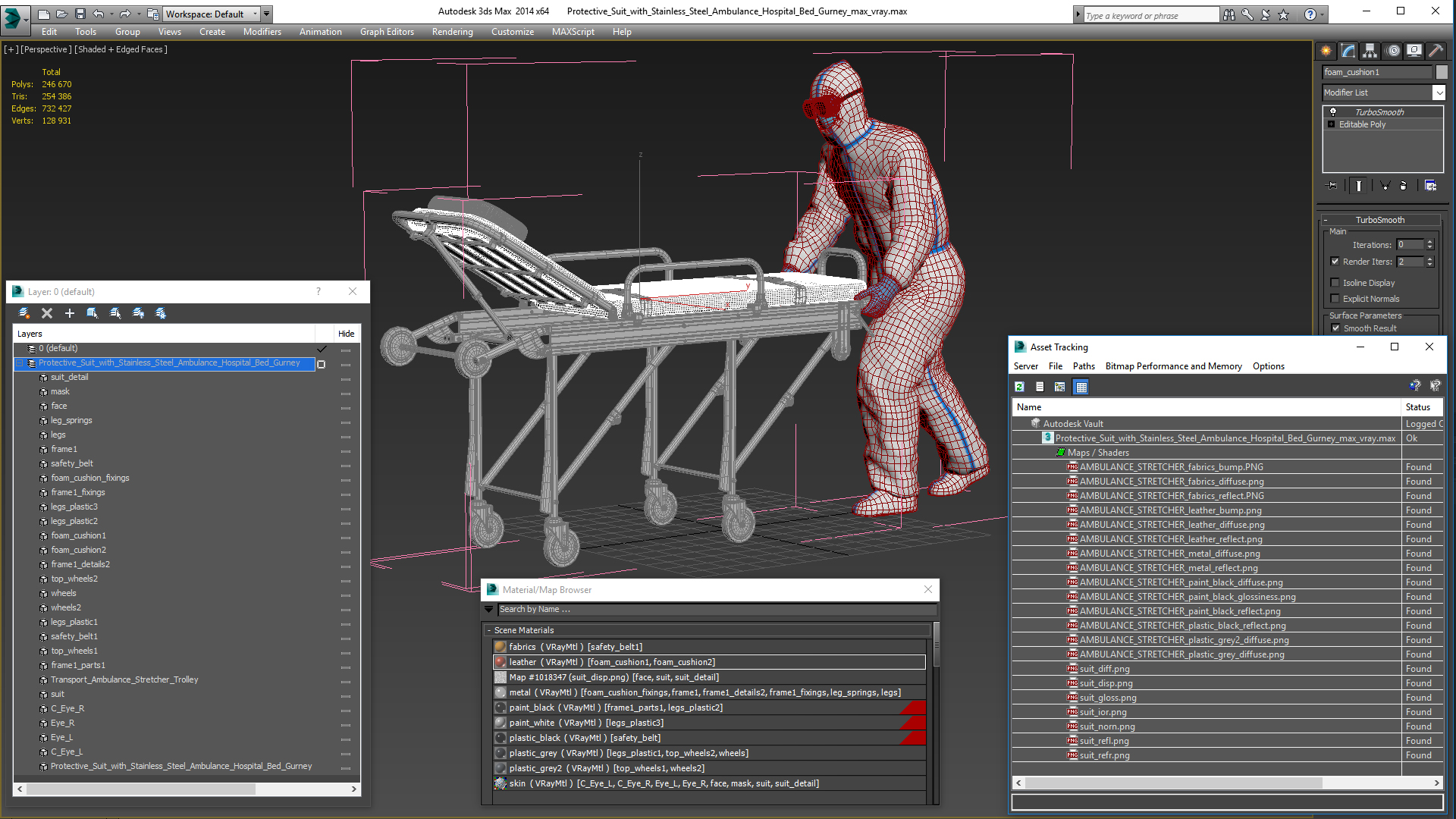 3D Protective Suit with Stainless Steel Ambulance Hospital Bed Gurney