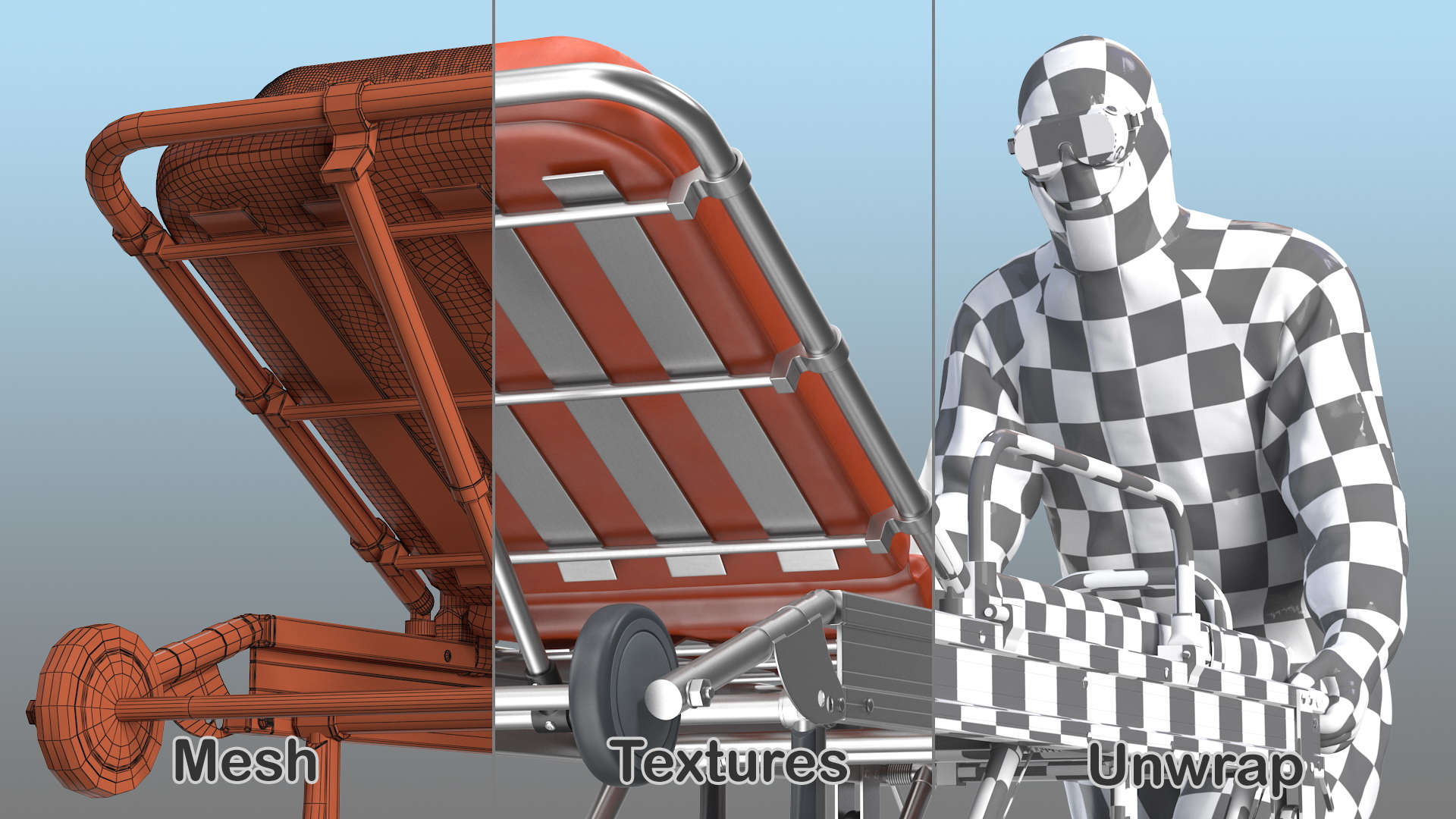 3D Protective Suit with Stainless Steel Ambulance Hospital Bed Gurney