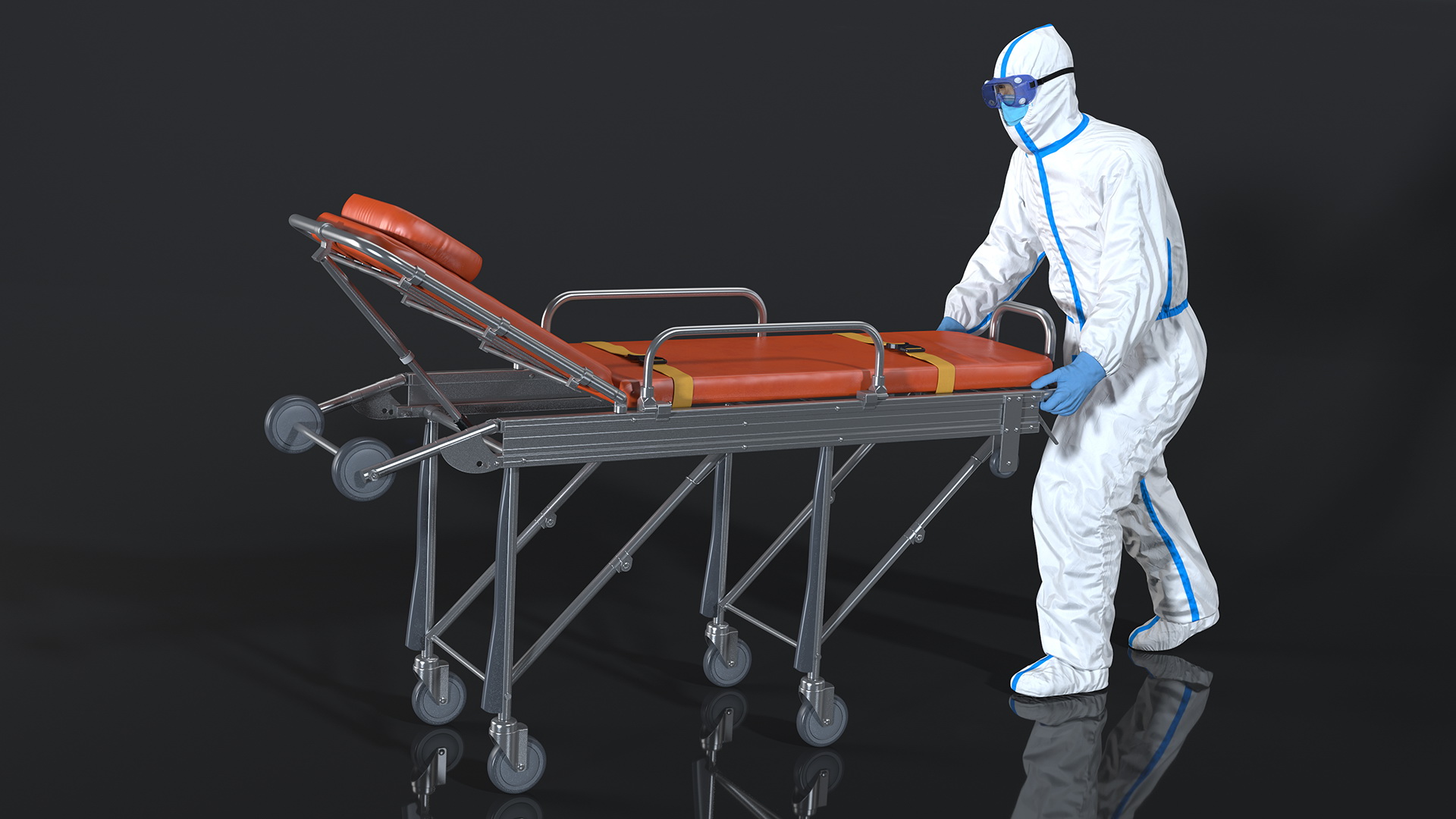 3D Protective Suit with Stainless Steel Ambulance Hospital Bed Gurney