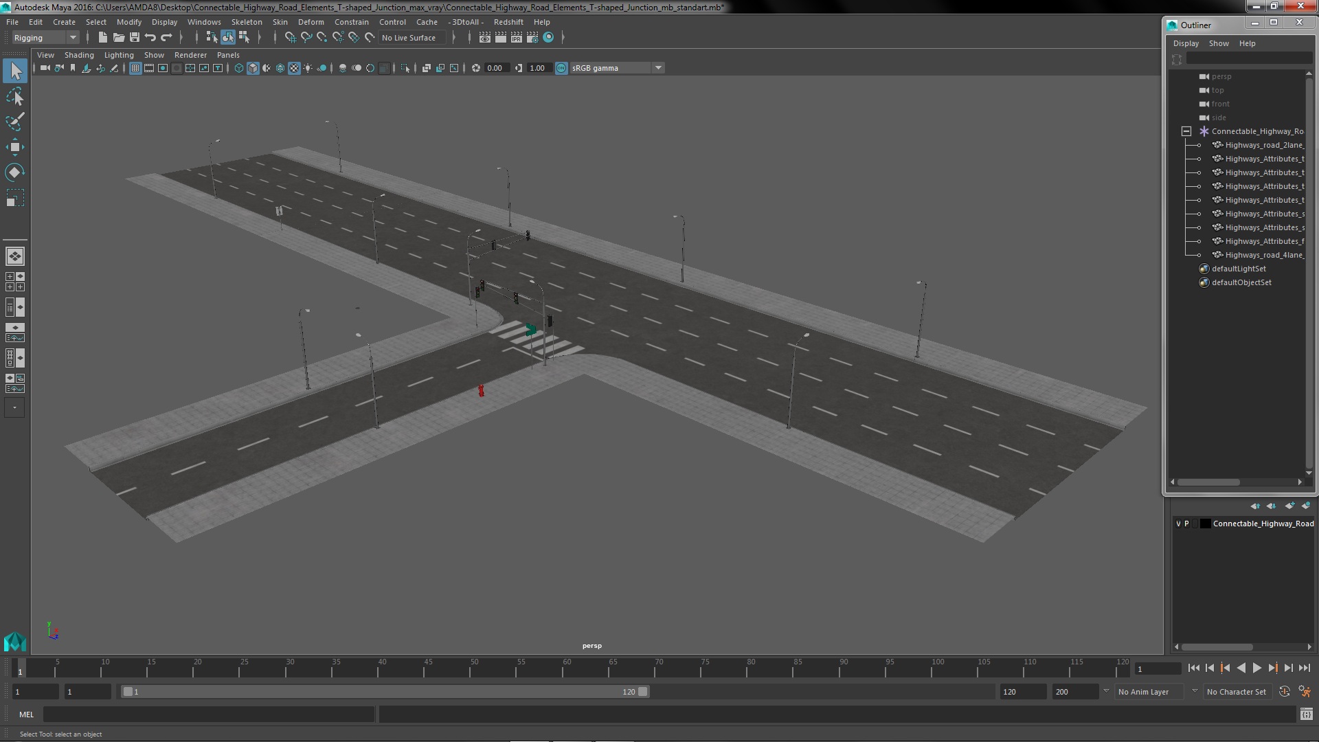 3D Connectable Highway Road Elements T-shaped Junction