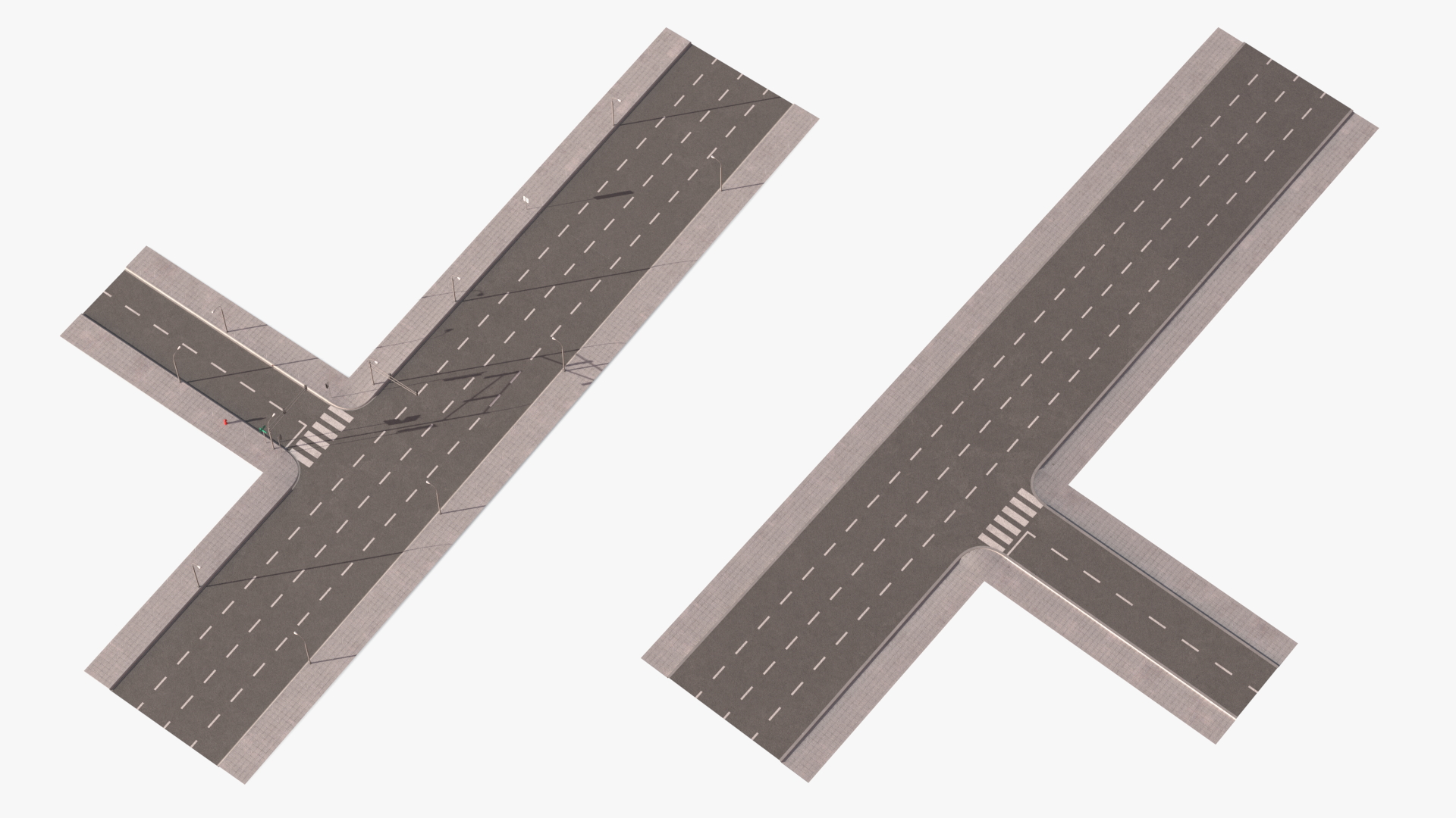 3D Connectable Highway Road Elements T-shaped Junction