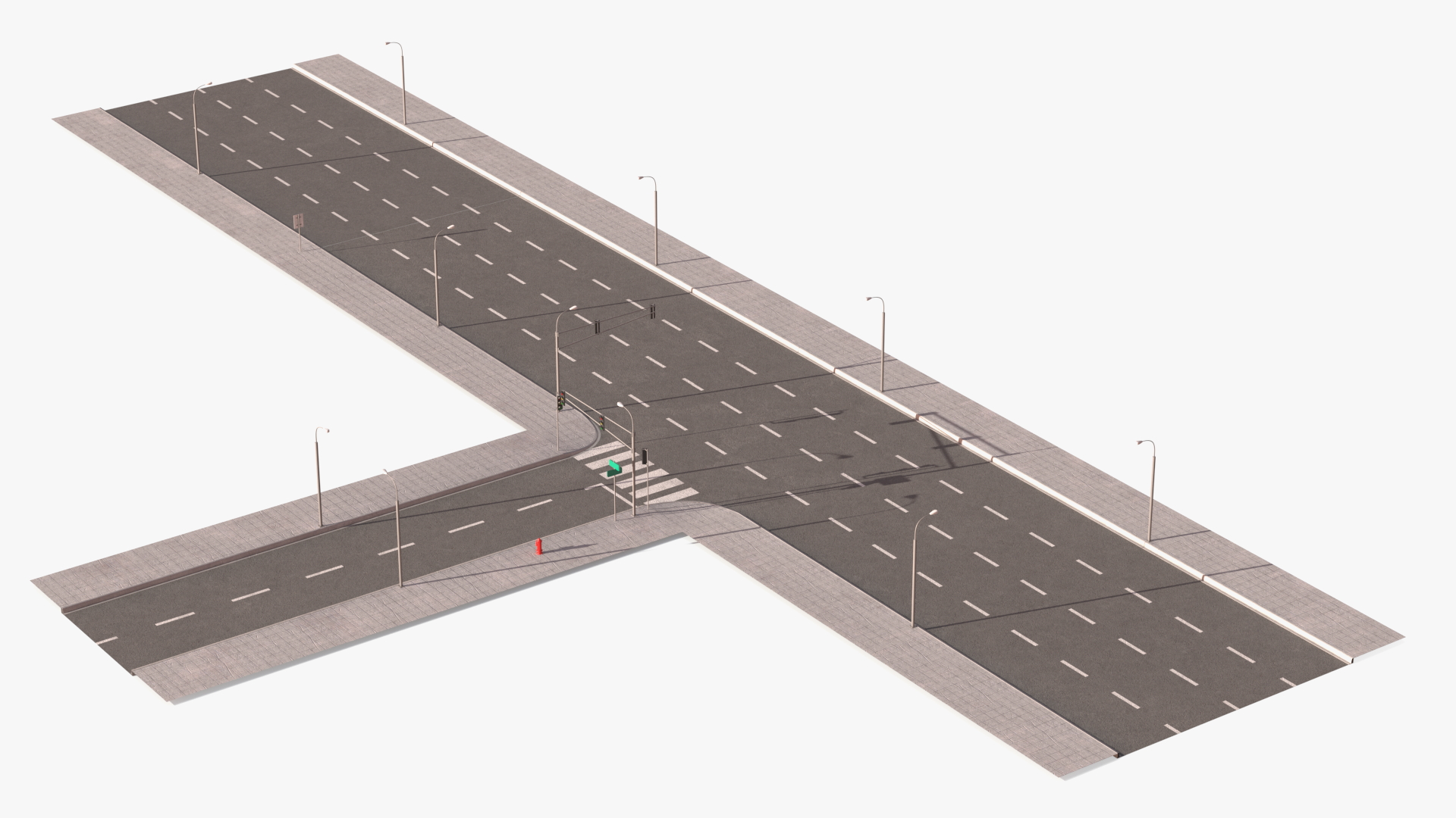 3D Connectable Highway Road Elements T-shaped Junction