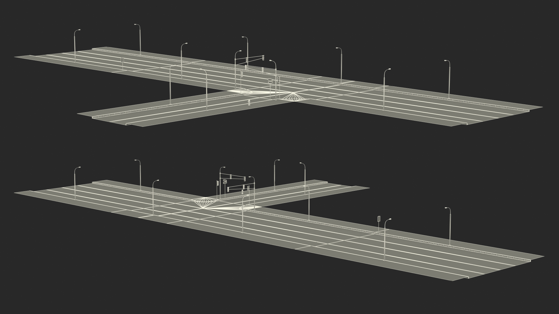 3D Connectable Highway Road Elements T-shaped Junction