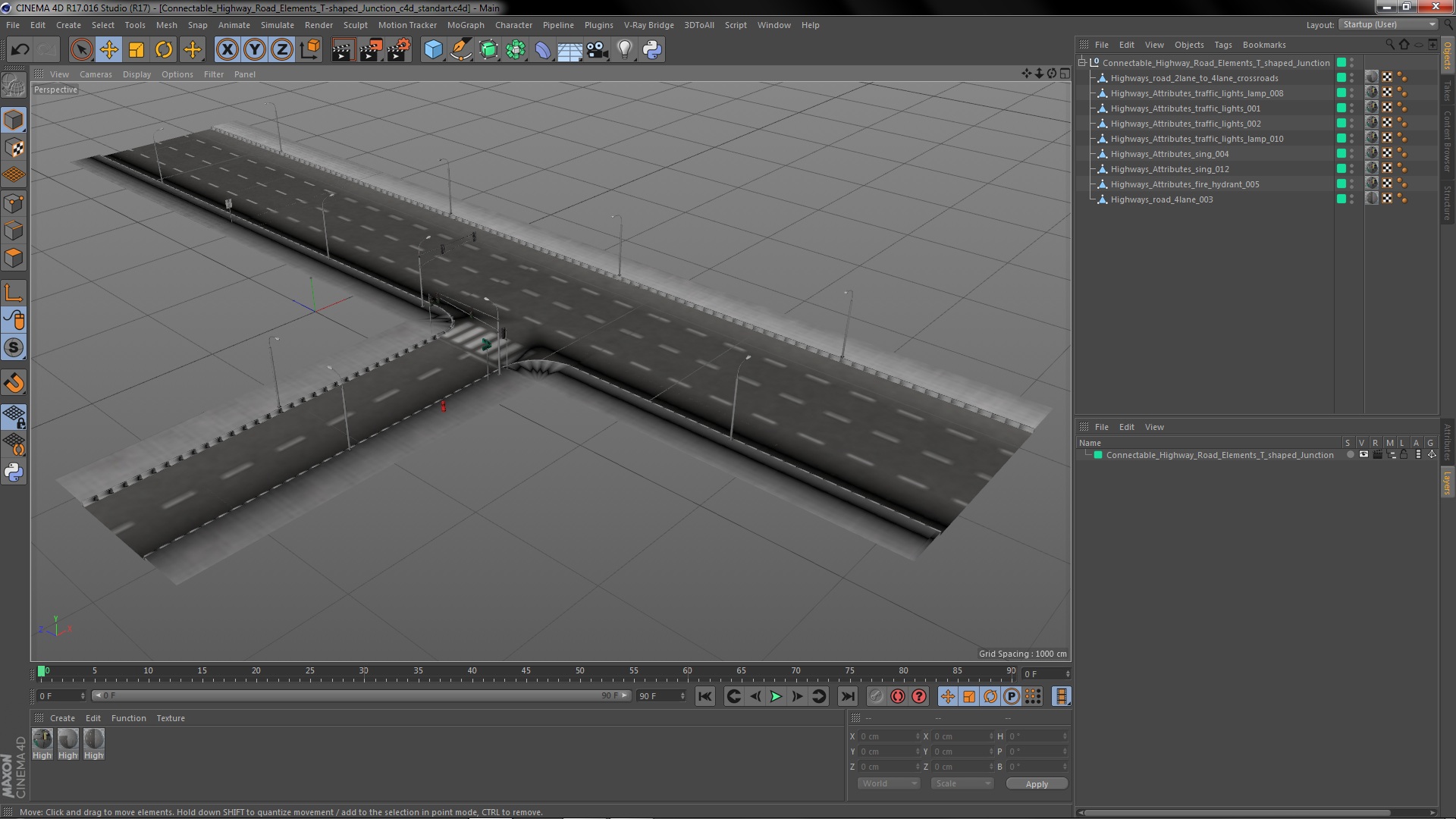 3D Connectable Highway Road Elements T-shaped Junction