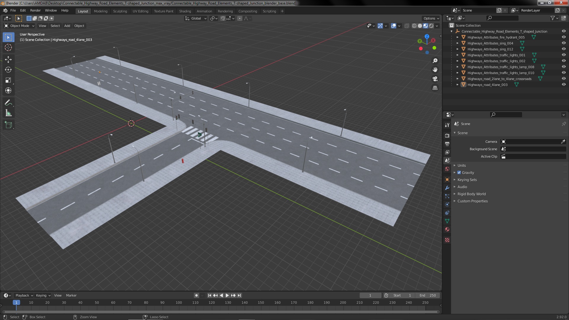 3D Connectable Highway Road Elements T-shaped Junction