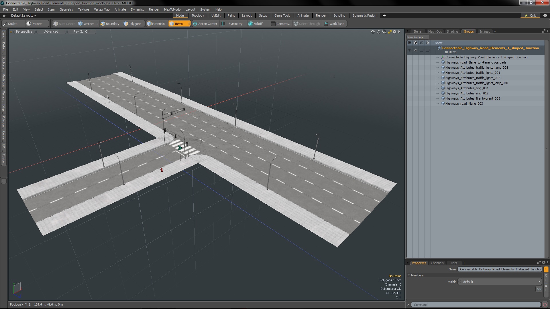 3D Connectable Highway Road Elements T-shaped Junction