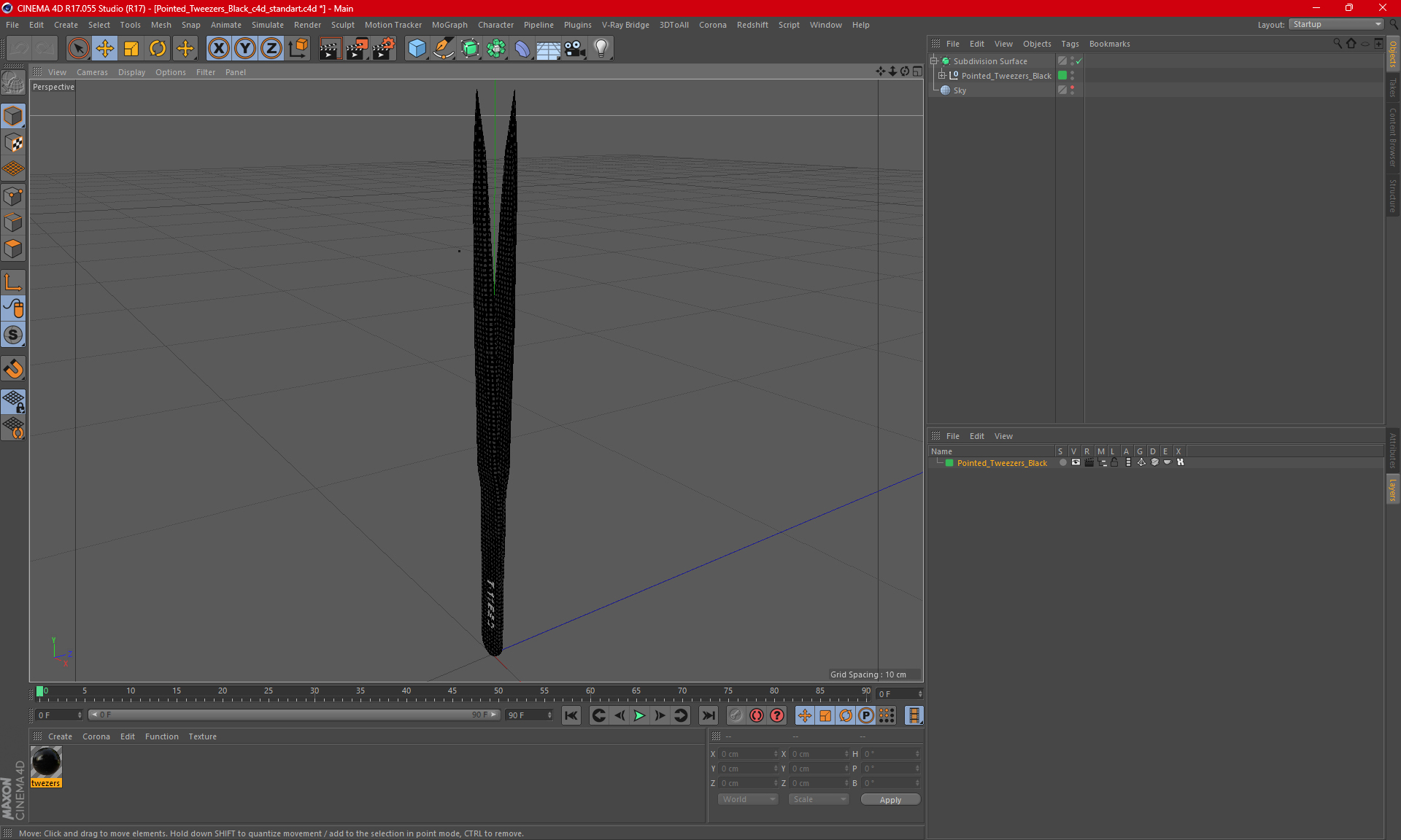 Pointed Tweezers Black 3D