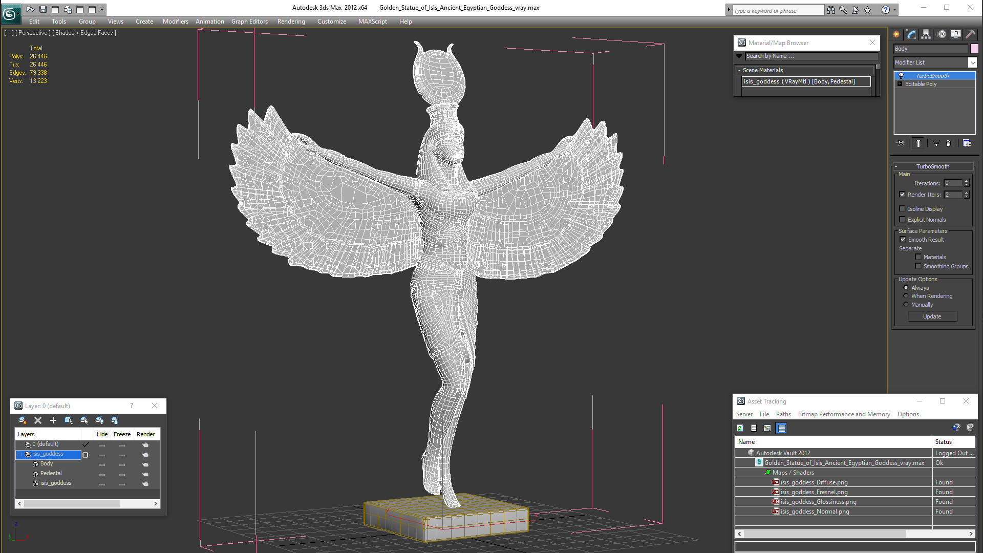 3D Golden Statue of Isis Ancient Egyptian Goddess