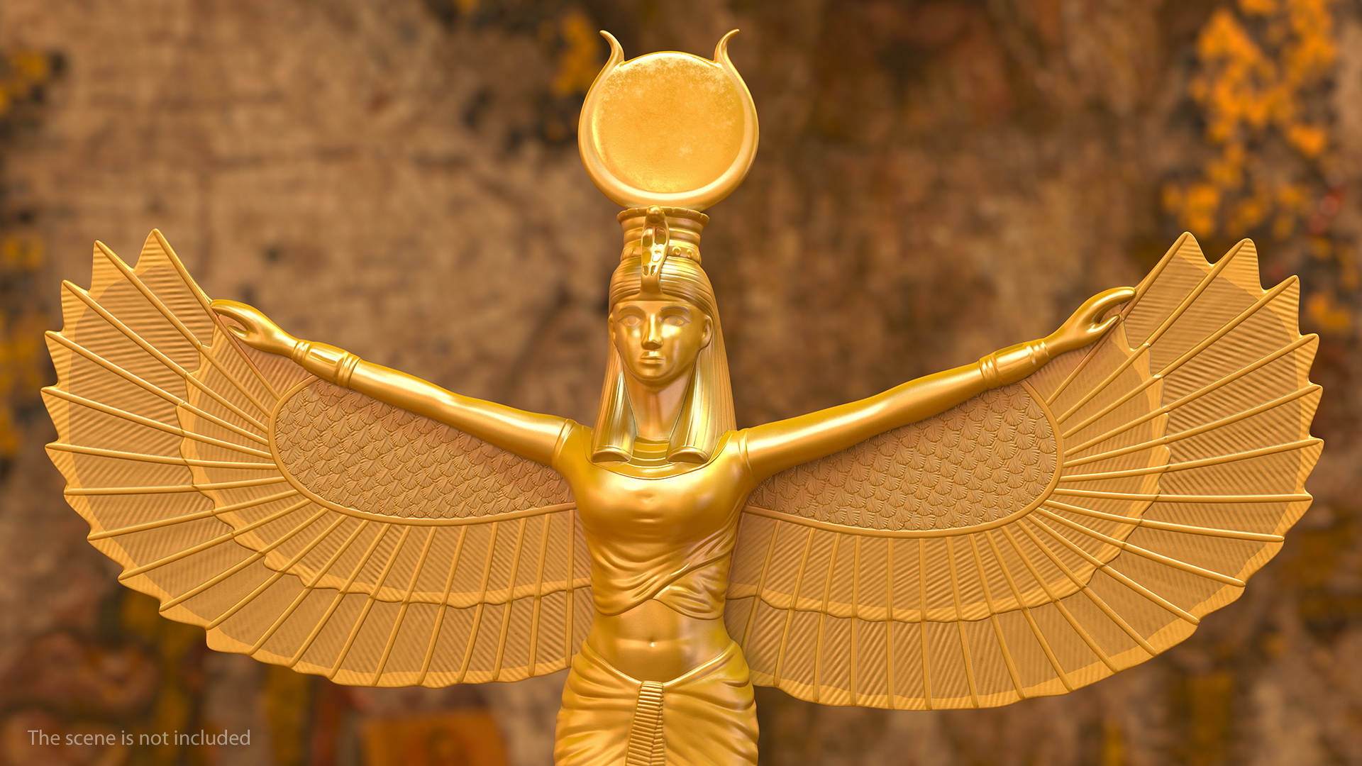 3D Golden Statue of Isis Ancient Egyptian Goddess