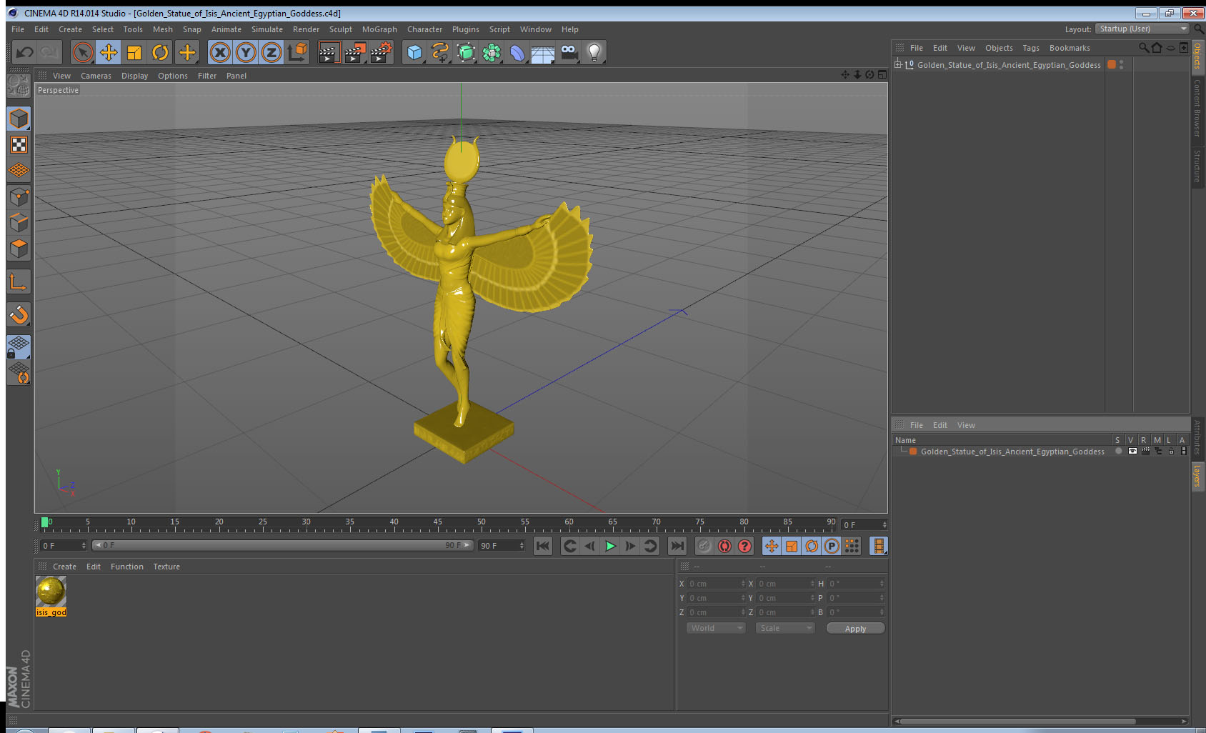 3D Golden Statue of Isis Ancient Egyptian Goddess