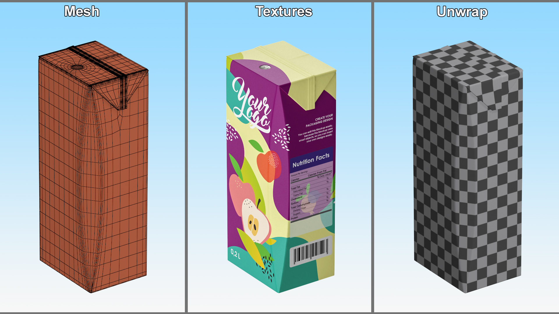 3D model Small Aseptic Carton Mockup Colored